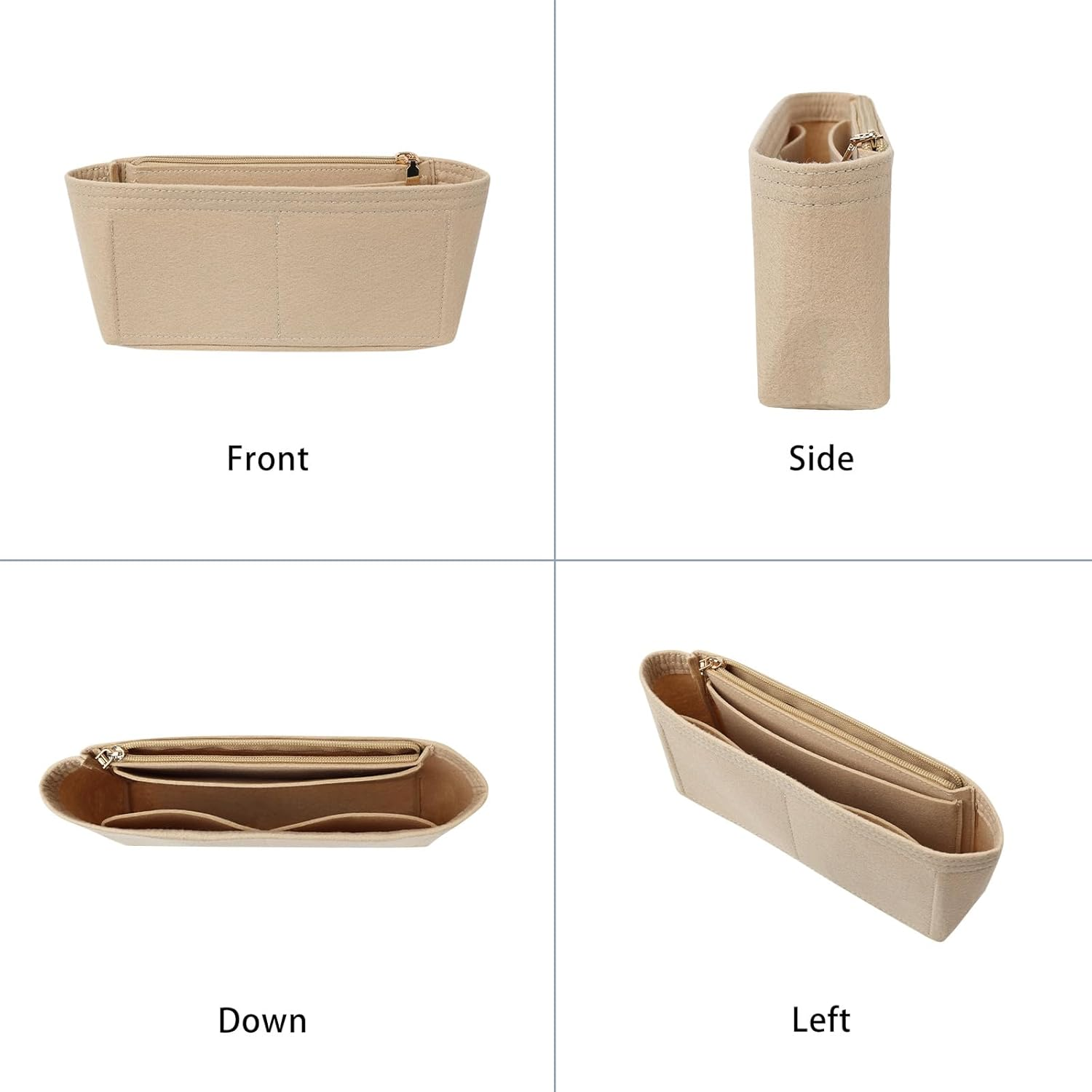 Surblue Purse Organizer Insert for Handbags, Felt Bag Organizer with Zippers Handbag Shaper Pouch for Classic 19 Flap Bag, Marmont, Onthego,（Khaki, Slender S） image number 5