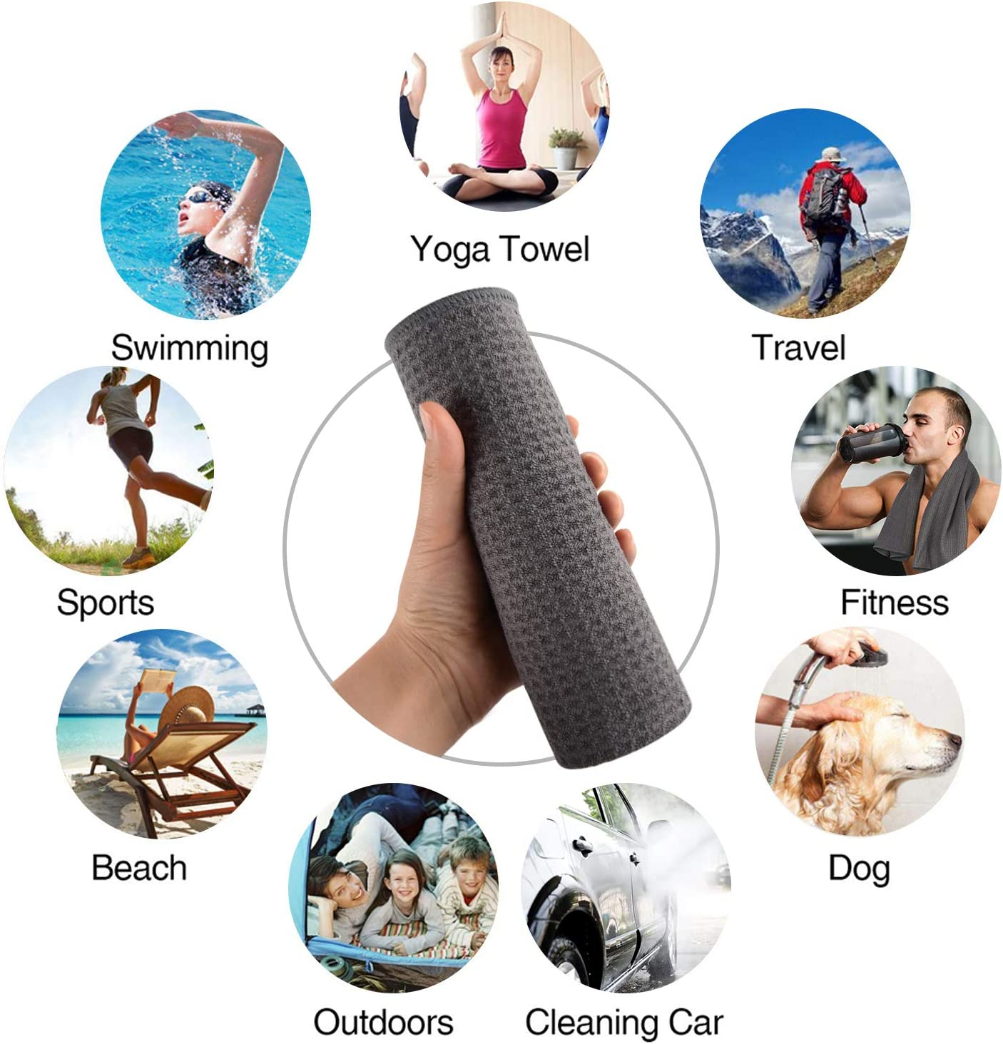 SUNLAND 3 Pack Microfiber Sports Workout Towels Fast Drying Fitness Sweat Towels for Men & Women Lightweight Multi-Purpose Gym Exercise Towel 16Inch X 32Inch Grey - Black image number 6