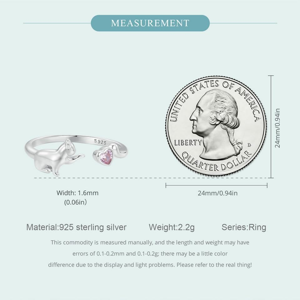 Cat Ring Adjustable Rings for Women, 925 Sterling Silver Heart Promise Open Hug Rings Jewelry for Girls image number 3