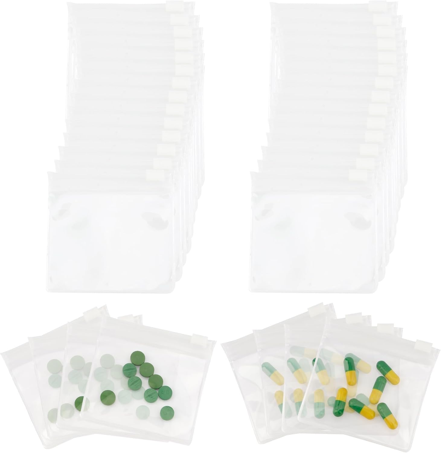 Pill Pouch Bags,48Pcs White Reusable Pill Storage Pouch Bags,Zipper Slide Lock Transparent Travel Medicine Organizer Storage Pouches for Vitamins,Supplements,Medications,Jewelry,Crafts,Small Objects