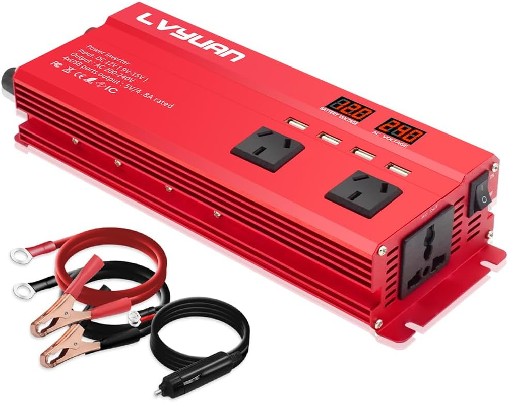Yinleader Inverter 1000W Car Power Inverters 12V DC to 240V AC Converter with 4 AC Outlet 4 USB, 12 Volt Invertor Car Cigarette Lighter Inverter for Vehicles image number 2
