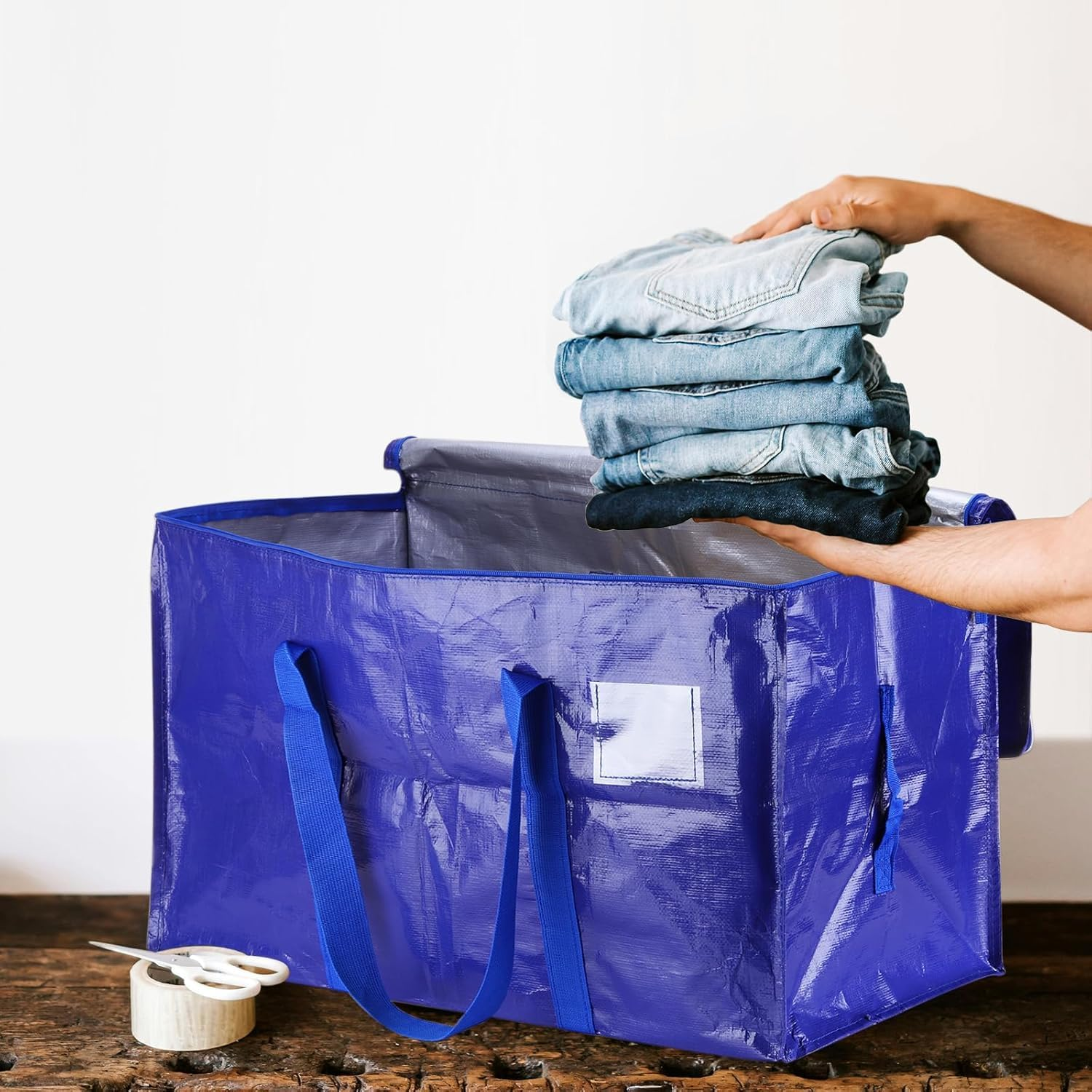 Extra Large Moving Bags Heavy Duty Totes for Storage Packing, Space Saving, Traveling, with Zippers & Strong Carrying Handles (4 Pack, 2 Blue&2 Black) image number 2