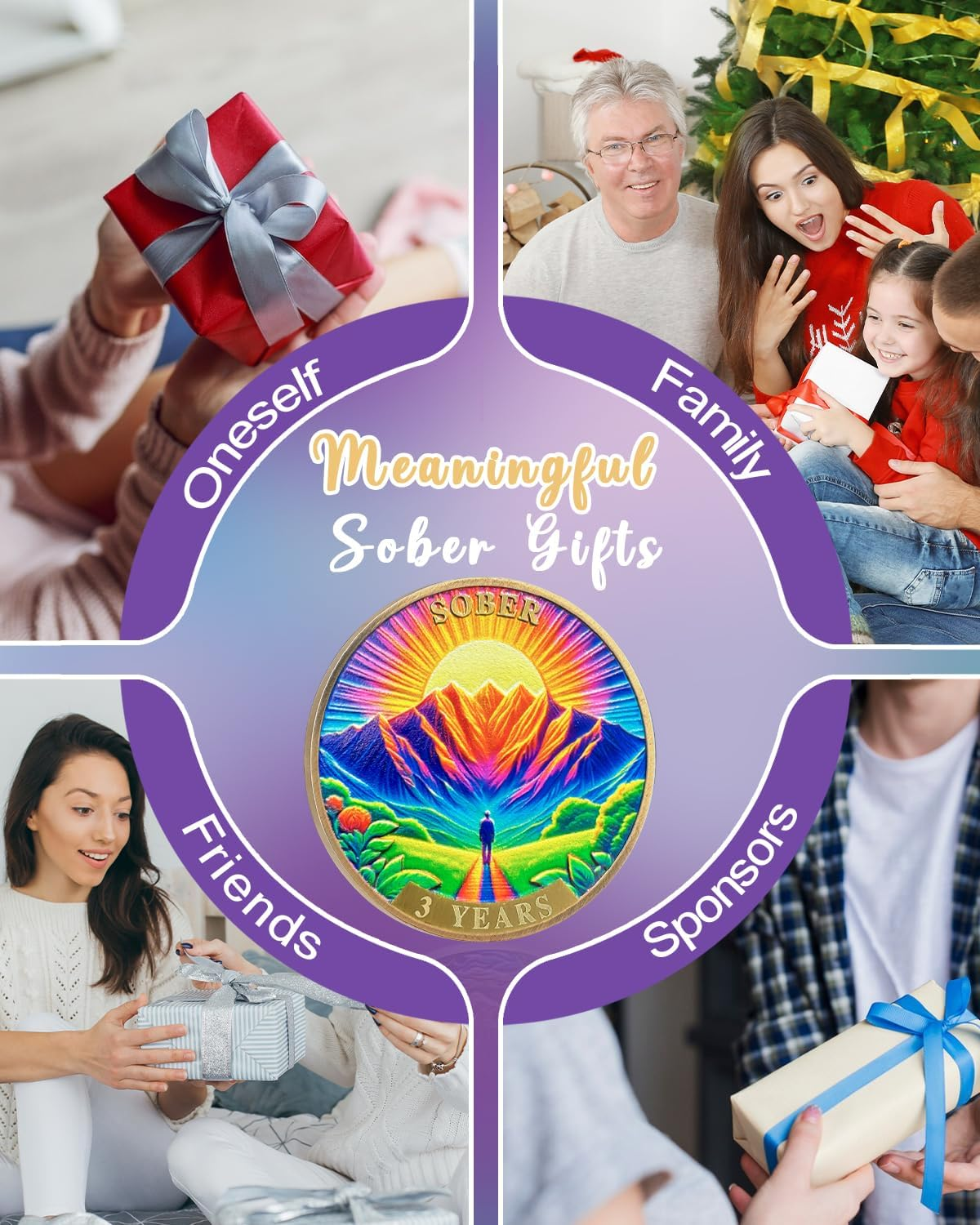 CHURYUML 3 Year Original Sobriety Coin Three Year Sober Chip Non-Religious AA Coins Recovery Anniversary Medallions Sobriety Gifts for Women Men Alcoholics Anonymous Addiction Recovery Gift image number 2