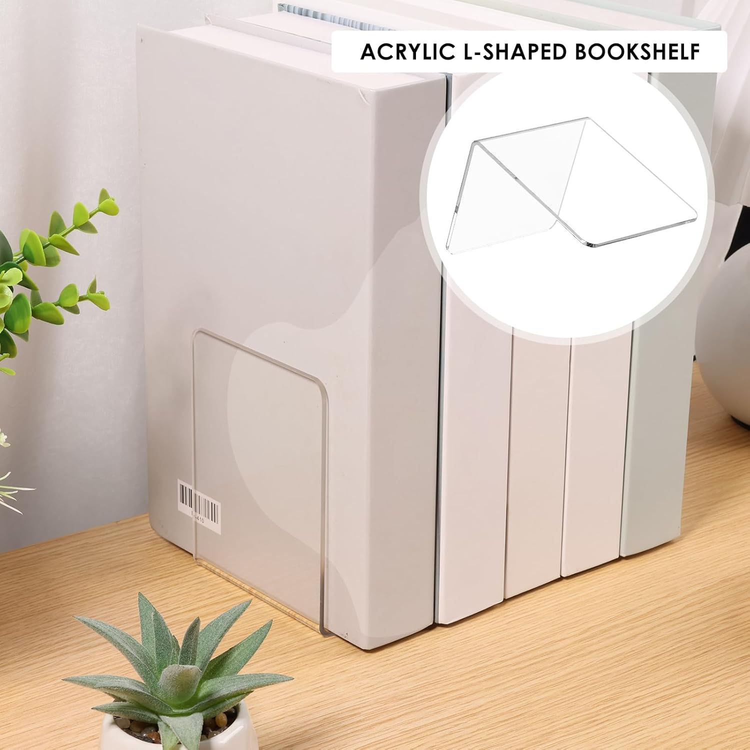 20Pcs Clear Acrylic Bookends L-Shaped Book Ends Organizer Bookshelf Decor for Bedroom Library Office School (Clear, 20Pcs) image number 2