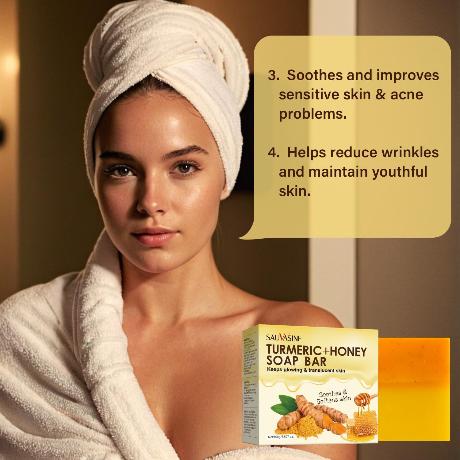 Turmeric and Honey Soap Bar for Glowing Skin, Natural Deep Cleansing, Helps Even Skin Tone and Reduce Acne image number 6