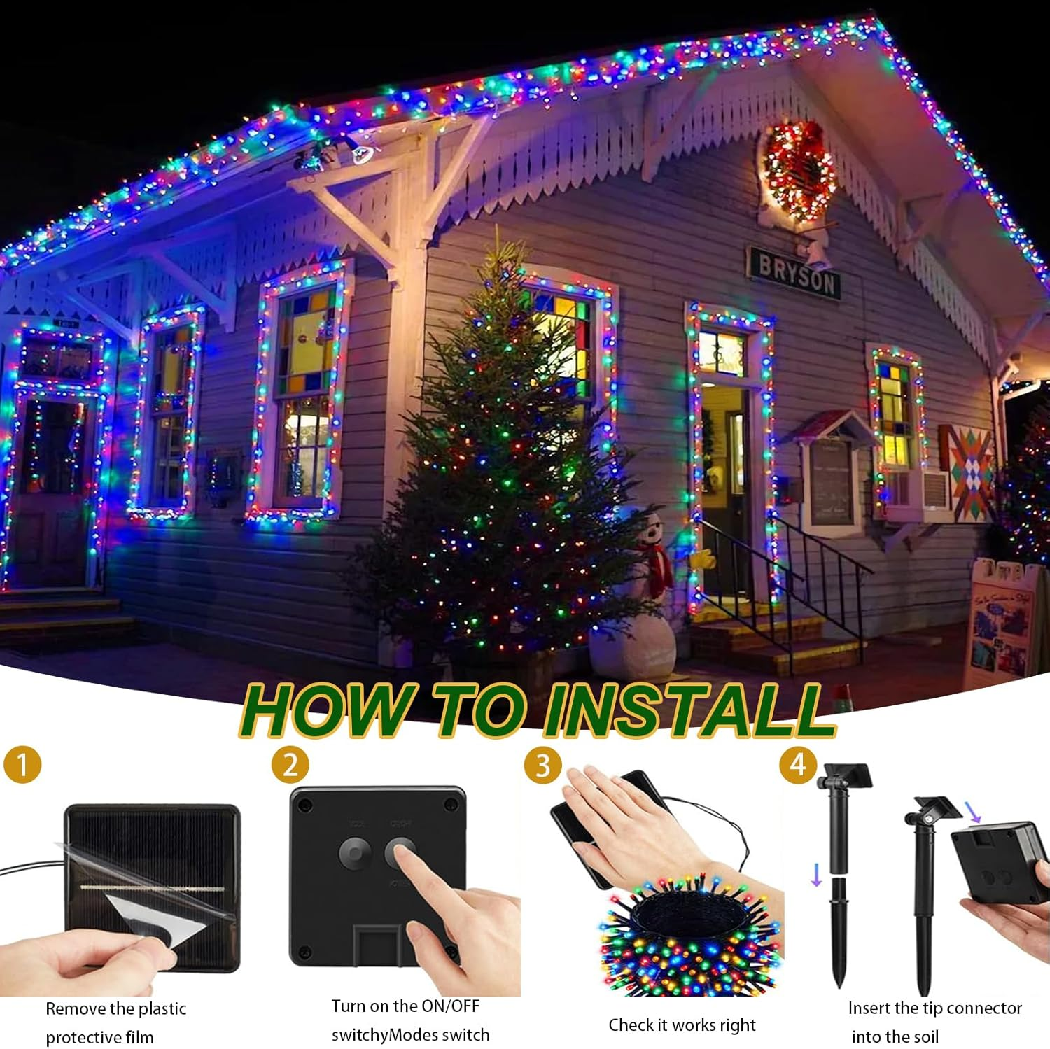 Solar String Lights for Outside, 2X12M 200 LED Christmas Solar String Lights with 8 Lighting Modes, Waterproof Solar Lights for outside Tree Party Decor (2 Packs Clourful) image number 4