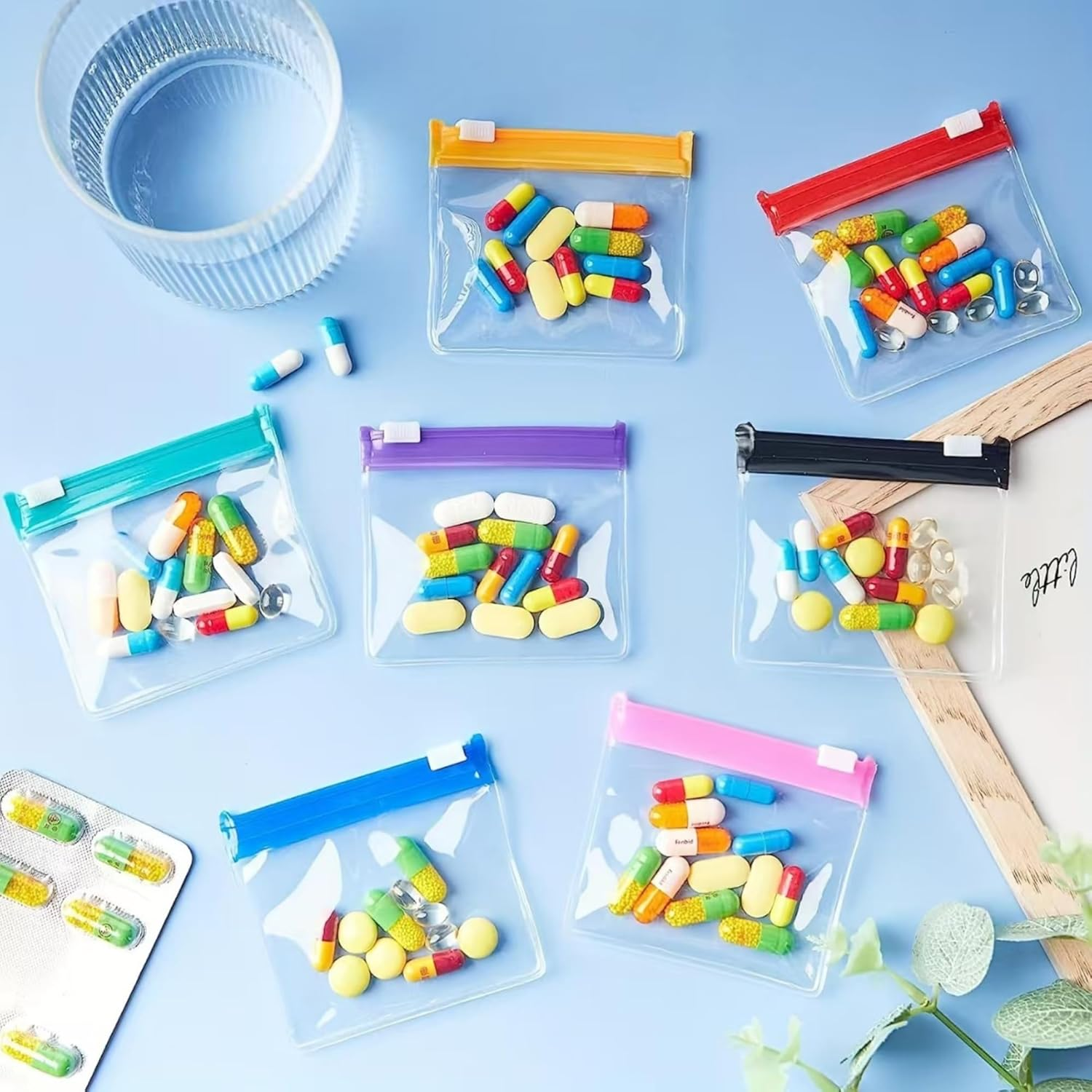 XFJSAK 29-Piece Zipper Pill Pouch Set - Reusable Clear Plastic Pill Pouches with Slide Lock - Travel Medication Organizer image number 5