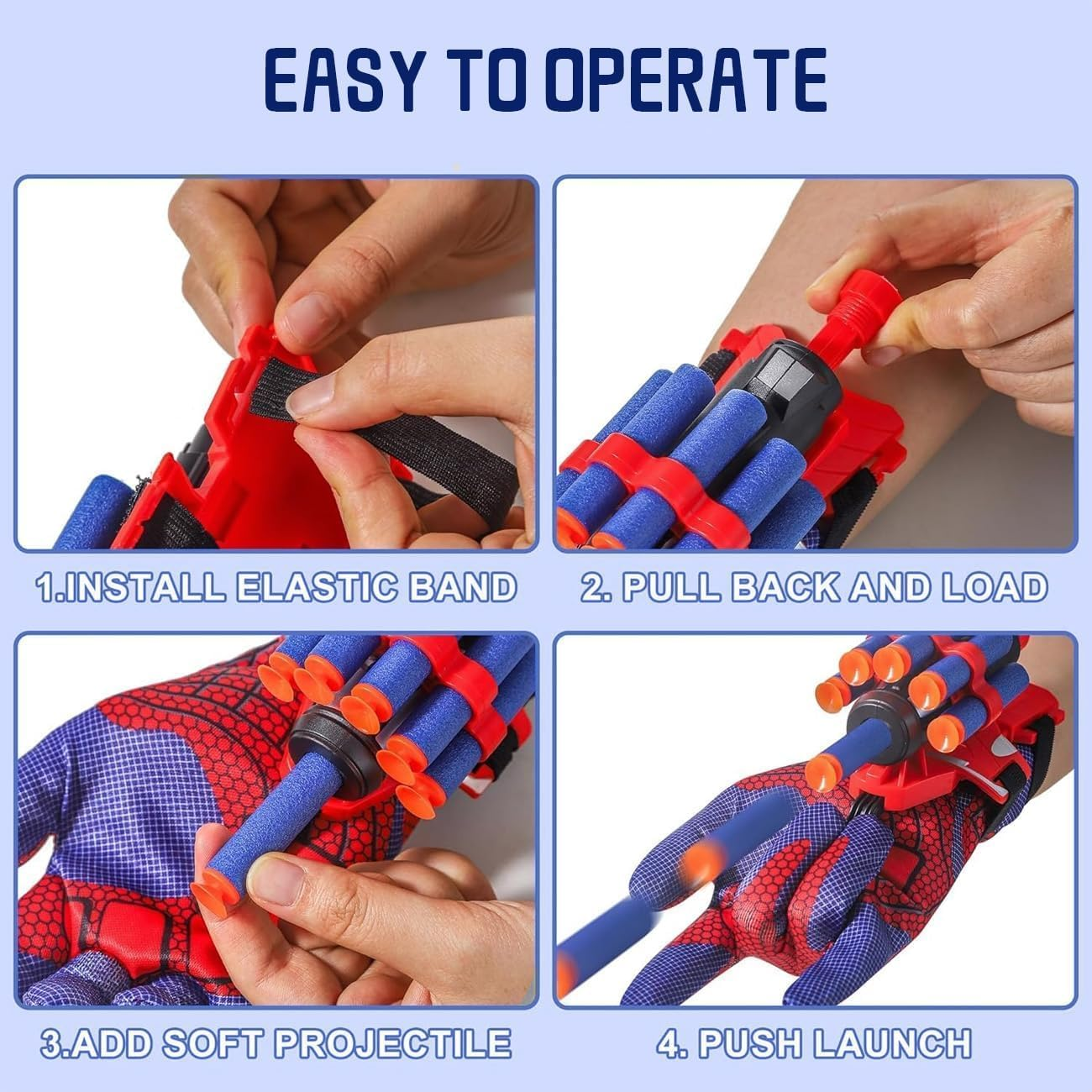 Spider Gloves Man Web Shooter Toy with Wrist, Foam Blasters,Spider Launcher Gloves Cosplay Toy Set for Kids image number 3