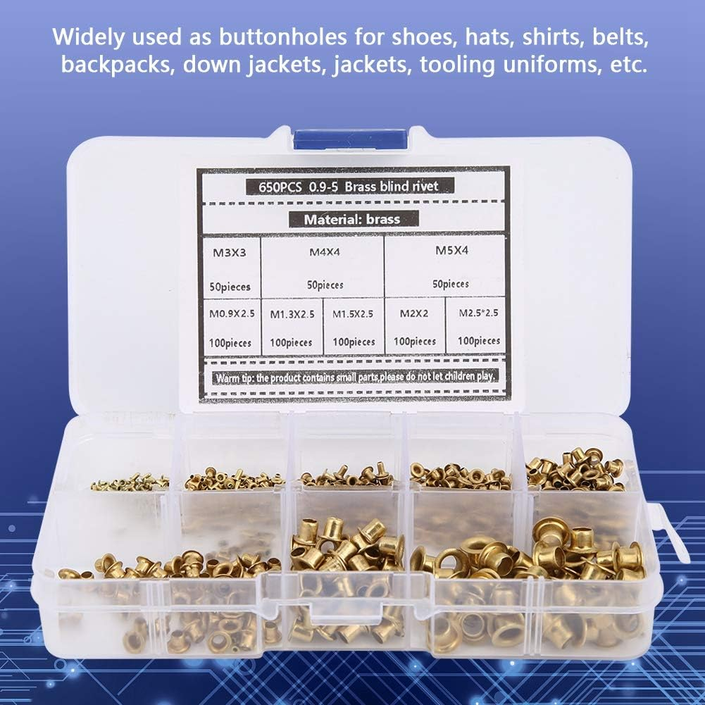 Brass Eyelets Rivets Kit, Lightweight and Durable, for Shoes Hats Shirts Belts Backpacks, Easy to Carry and Organize Hollow Metal Buttonhole Classification Hardware Accessories image number 2