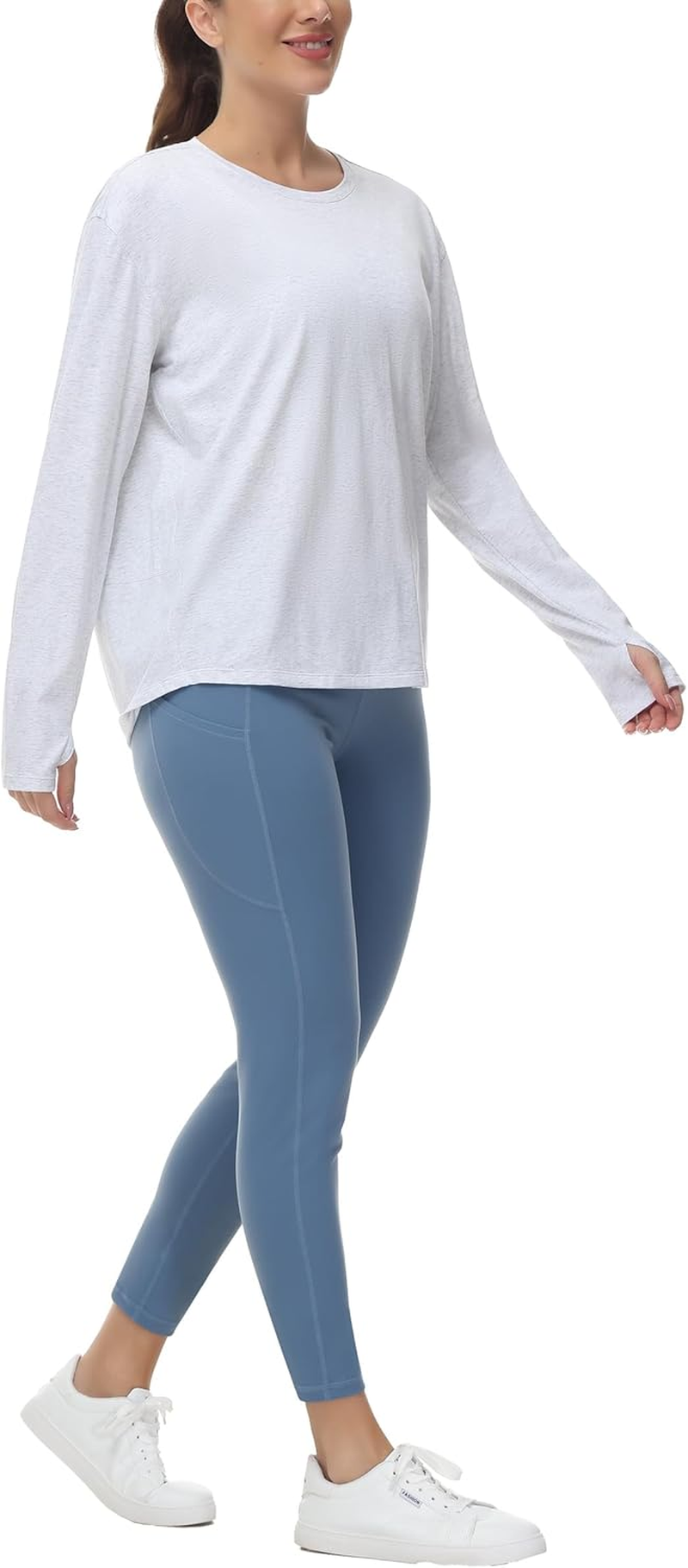 THE GYM PEOPLE Women'S Long Sleeve Workout Shirts Back Loose Fit Running Tee Tops with Thumb Hole