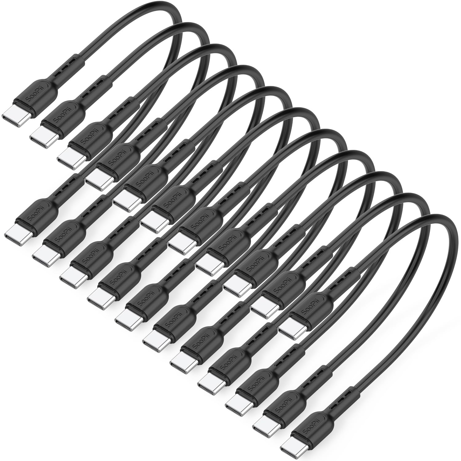 Soopii 10-Pack 8 Inch USB C to USB C Cables,0.7Ft 60W Short Type C Fast Charging Cables for Lphone 15/16,Pro/Plus/Pro Max,Galaxy S24/S23,Ipad,Macbook,Charging Station and Power Bank Accessory(White)