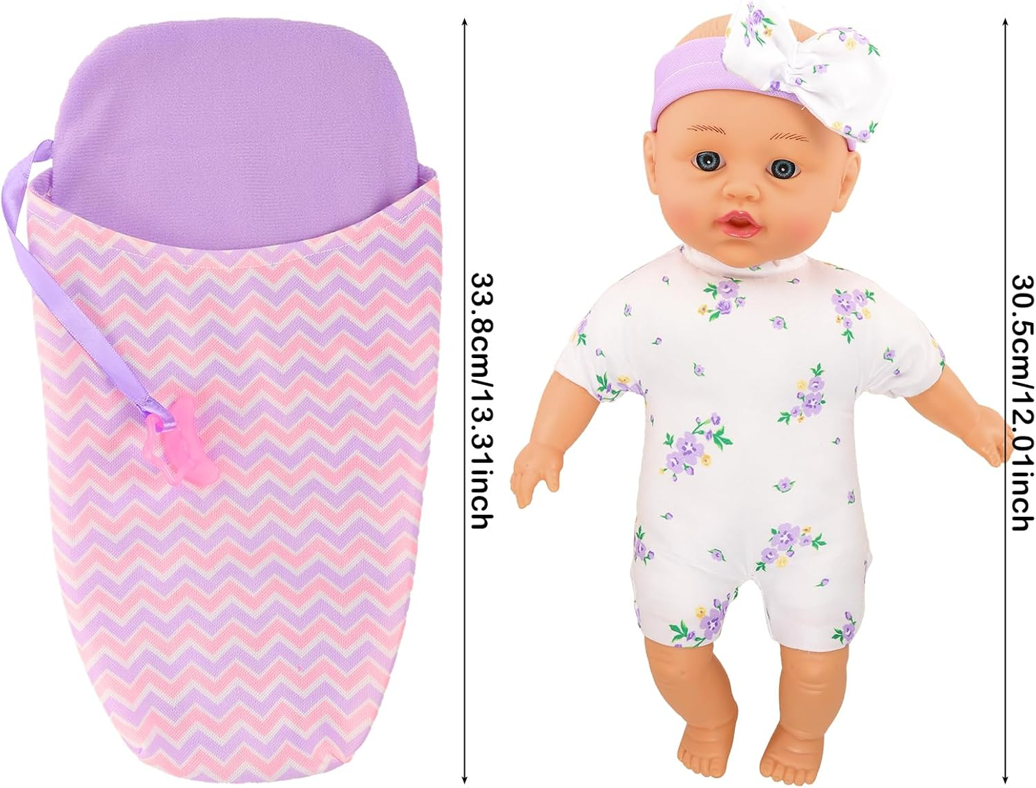 Barwa 10 Inch Reborn Baby Doll with Sleeping Bag Pacifier Realistic Soft Baby Dolls with Hairband for Toddlers Best Gift image number 6