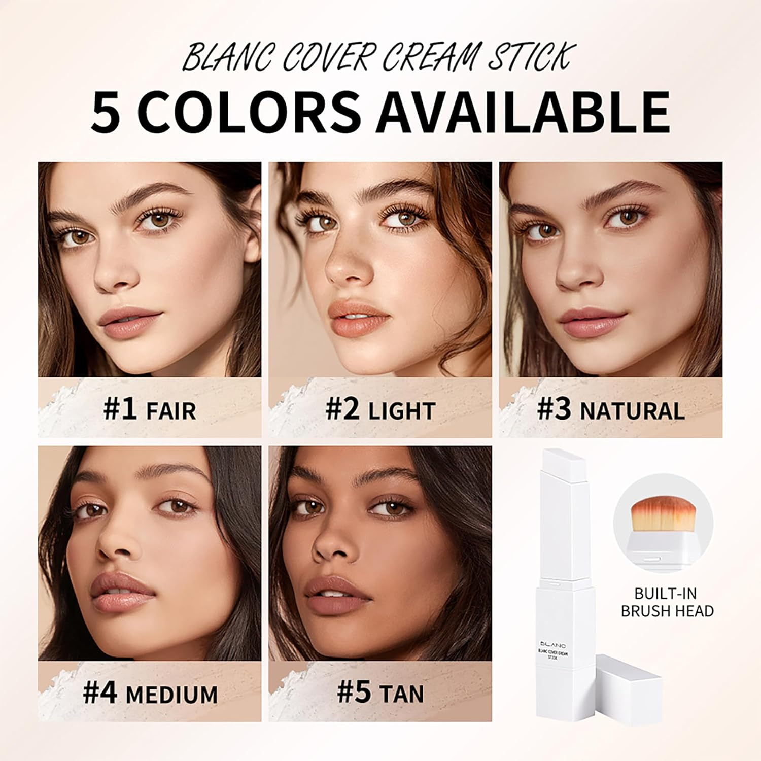 Blanc Cover Cream Stick V White - Korean Color Changing Foundation Stick with Brush Head,Double-Head Design,Medium to Full Buildable Coverage,Moisturizing & Waterproof for All Skin Types(#4 MEDIUM) image number 6