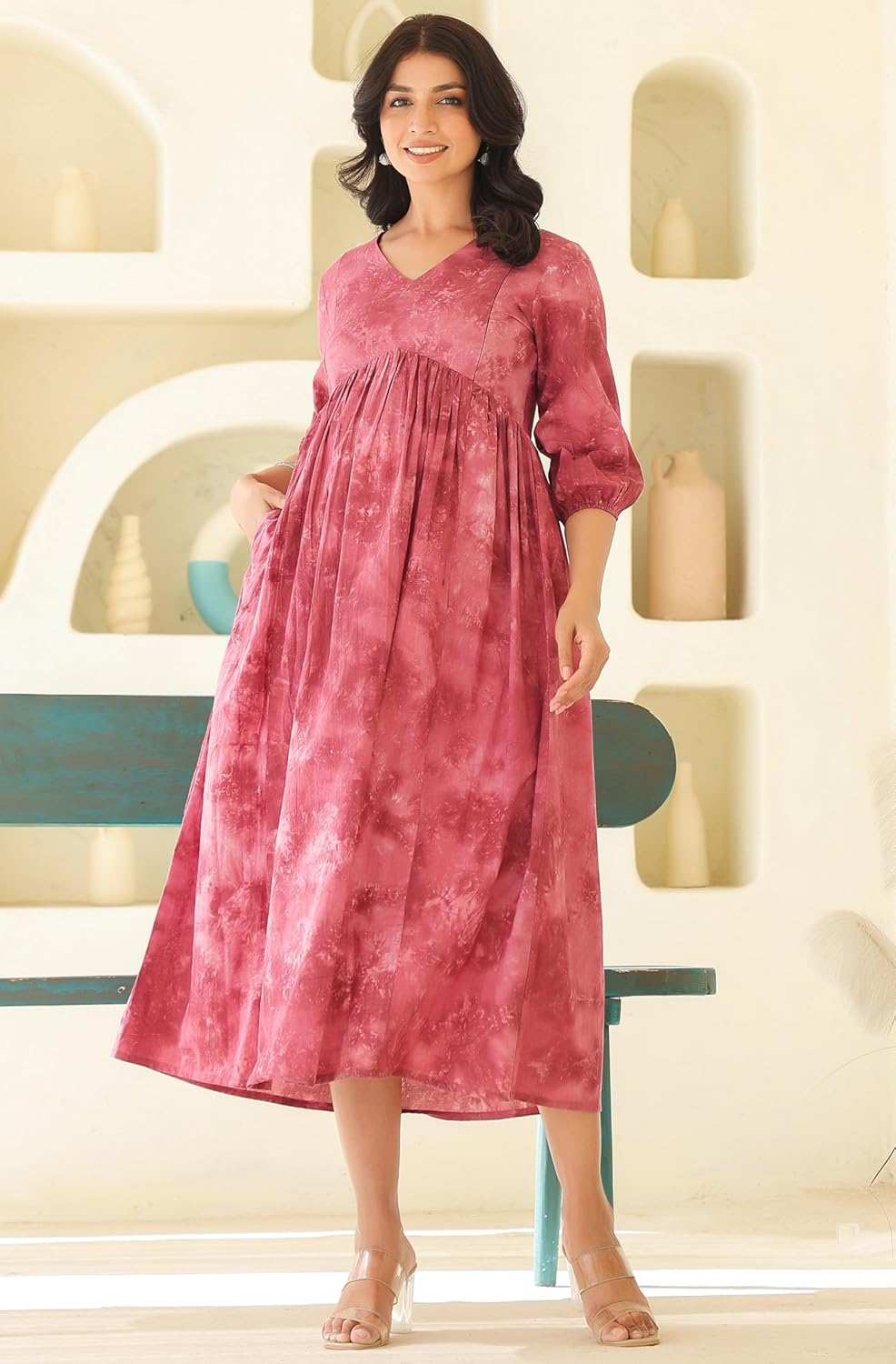 Janasya Maternity Nursing Dress with Breastfeeding Feature for Pre and Post Pregnant Women image number 3