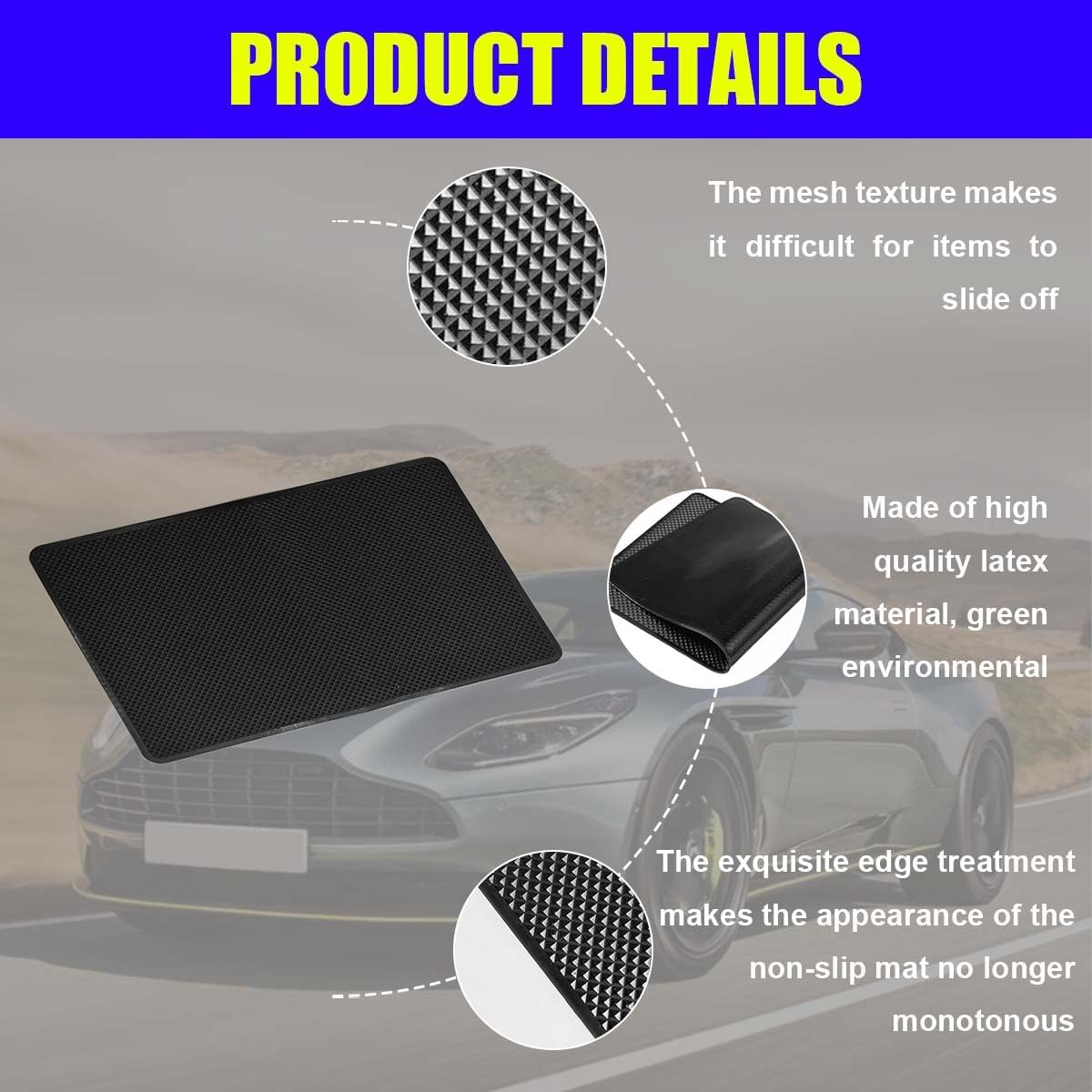 Car Dashboard Anti-Slip Silicone Pad, 10'' X 6'' Black Grid Sticky Adhesive Mat, Car Grasping Pad, Multifunctional Gripping Mat for Phones, Keys, Sunglasses, Coin, Electronic Devices (27&times;15 CM) image number 3