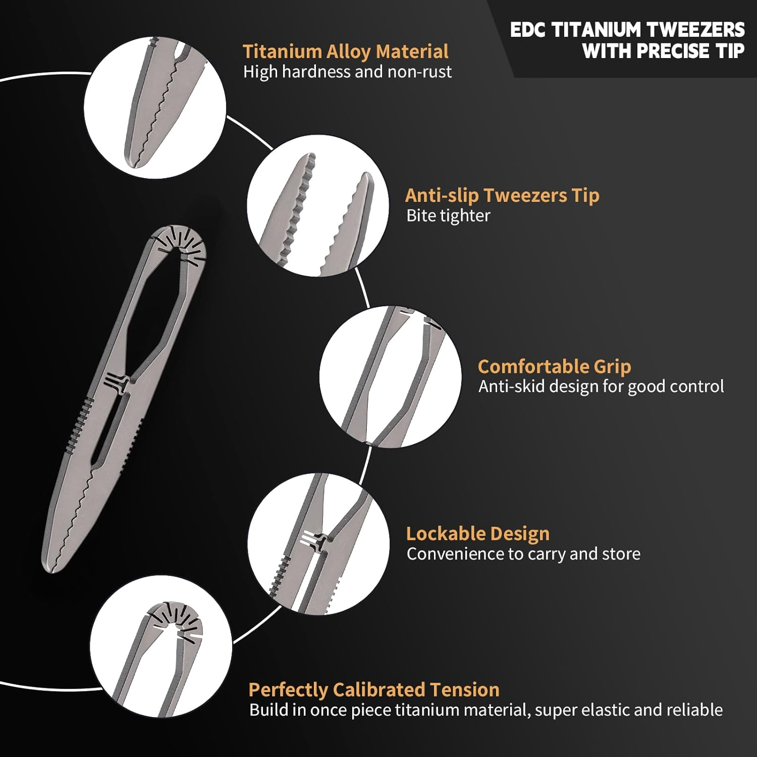 Fortedgear Titanium Precision Tweezers - High-Accuracy, Anti-Slip Design, Multi-Purpose EDC Tool for Outdoor, Camping, Repair, Gardening, and More image number 2
