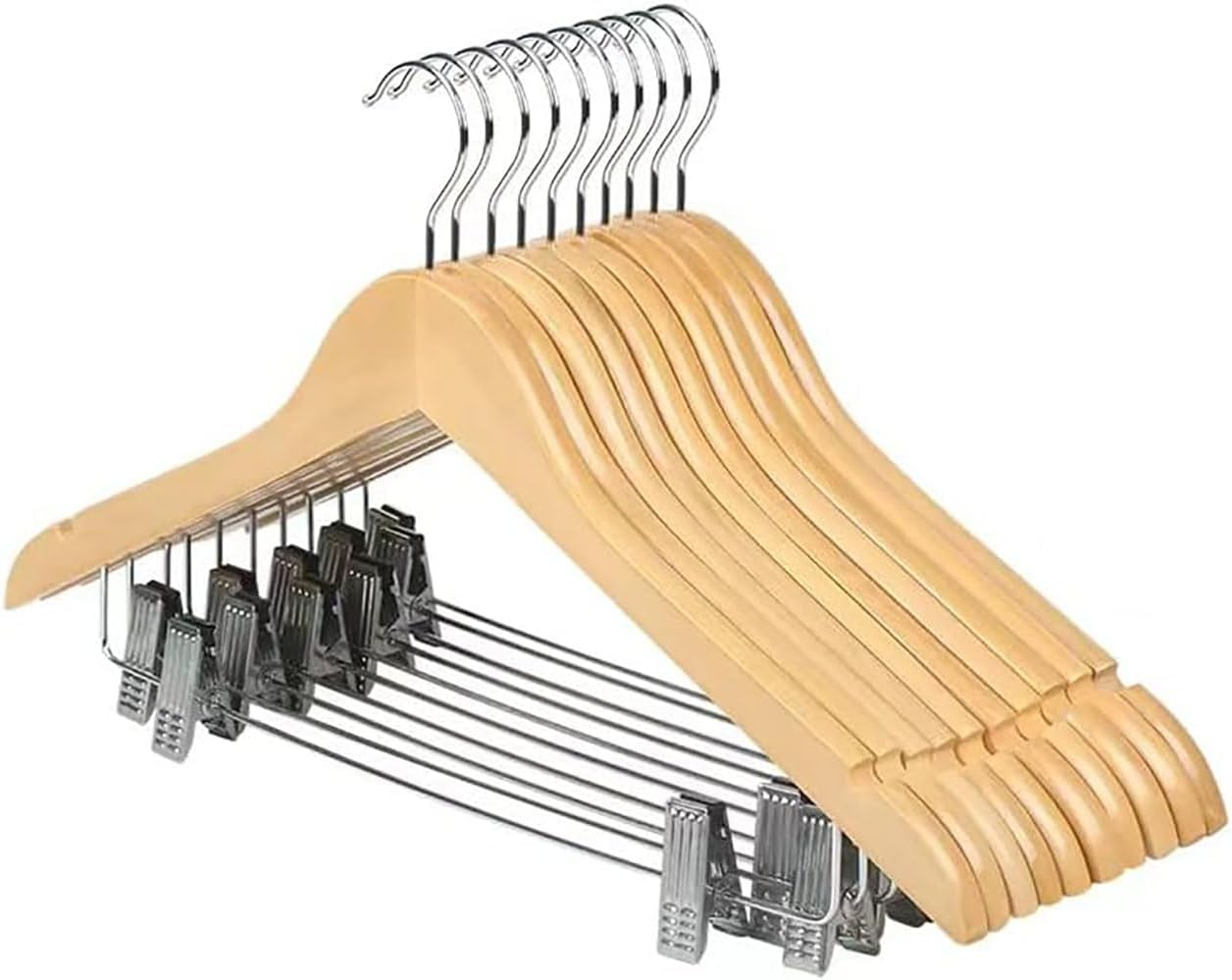 20 Pack Wooden Hangers with Clips High-Grade Wooden Suit Hangers Skirt Hangers with Clips S Wood Hanger with Durable Metal Clips for Blouse, Dress, Coat, Jacket (Vintage, 20)
