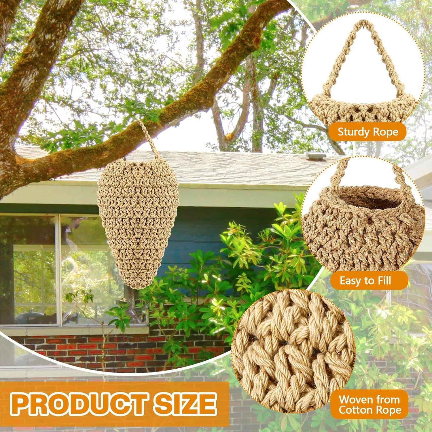 Crochet Wasp Nest Decoy, Fake Bee Hive, Faux Hangable Deter Decoration, Artificial Hive for Outdoor Patio Eaves Garden Orchard image number 2