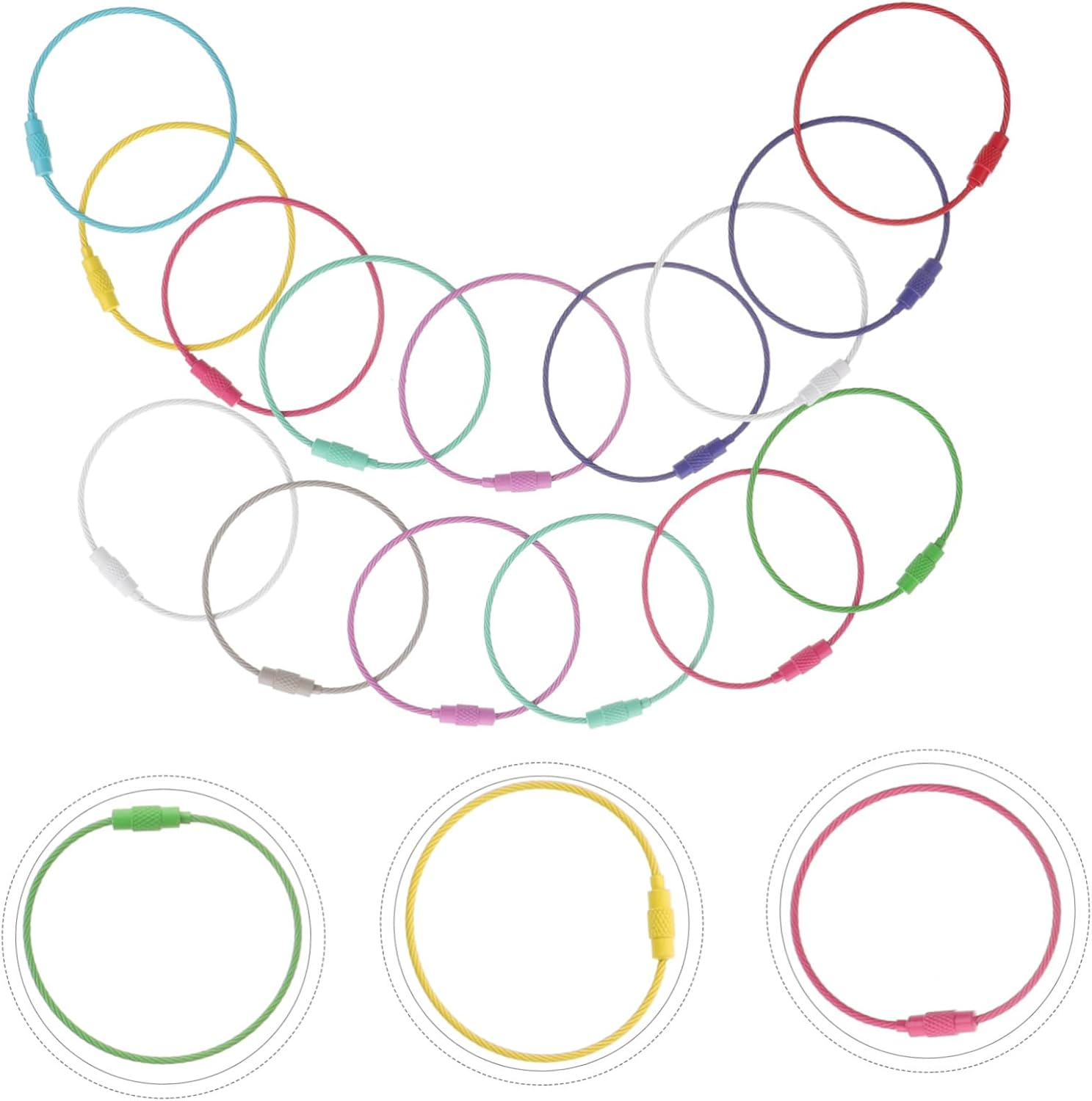 COSMEVIVI 15Pcs Colorful Coated Steel Wire Keychain Loops Luggage Wire Tags Multi-Functional Key Rings 1.5Mm X 15Cm for Travel and DIY Accessories Random Color