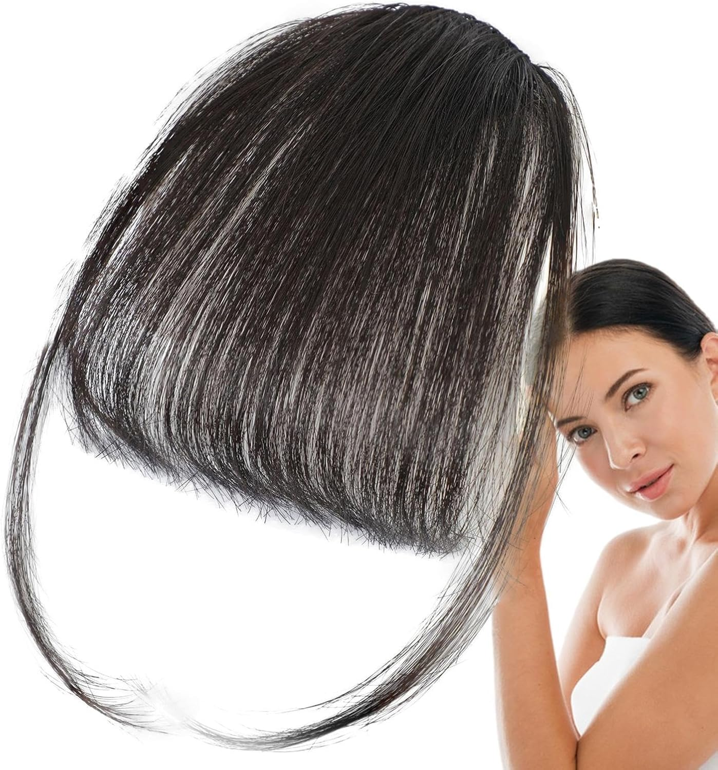 Bang Extensions Clip Human Hair,Clip on Air Bangs French Bangs | French Bangs Clip on Fake Fringe, Stylish Natural Color Fringe Hairpieces for Girls Women