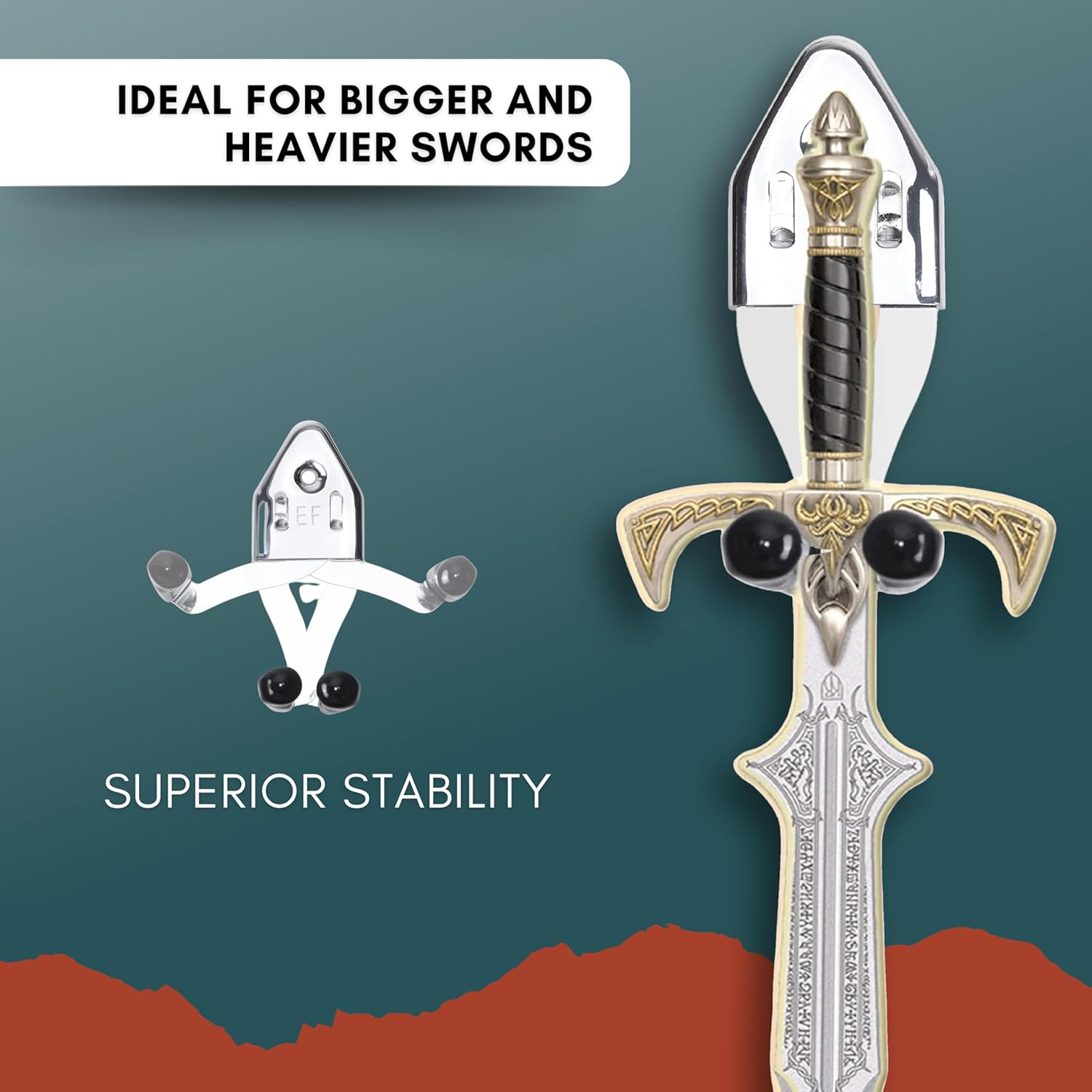 Eco-Fused 2X Vertical Sword Mount - Dagger Display Wall Hanger - Adjustable Multifunctional Mount - Stainless Steel Wall Rack for Axe, Daggers, Knives (Silver) image number 3