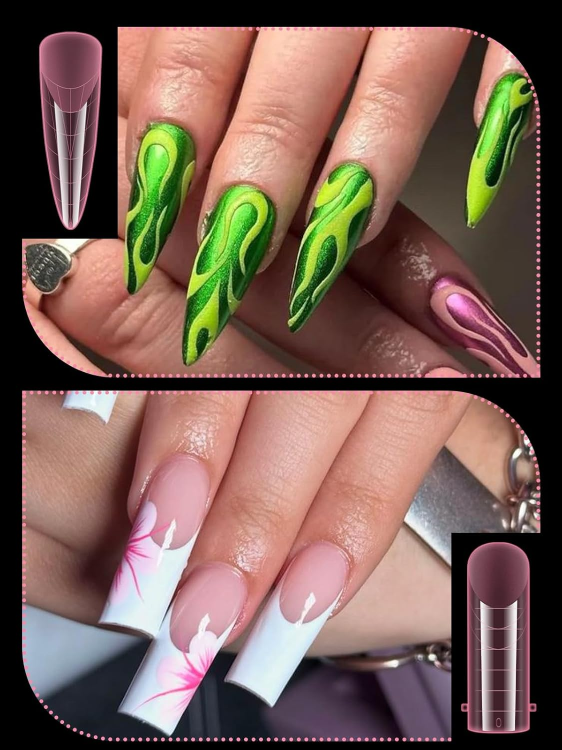 EBANKU Pink Dual Nail Forms Full Cover Nail Mold Tips Acrylic Nail Extension Tools Scale for Poly Gel Nail Art Salon Nails Design - Pink-Mixed Shapes image number 2