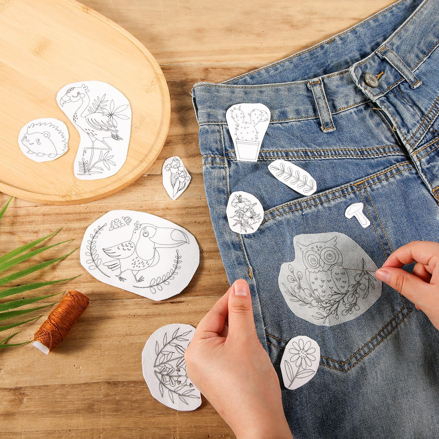 3 Sheets Water Soluble Embroidery Stabilizers, Botanical Flower Pattern Stick Embroidery Transfer Paper Peel Stick Embroidery for Bag Hat Fabric Hand Sewing Beginners Lovers