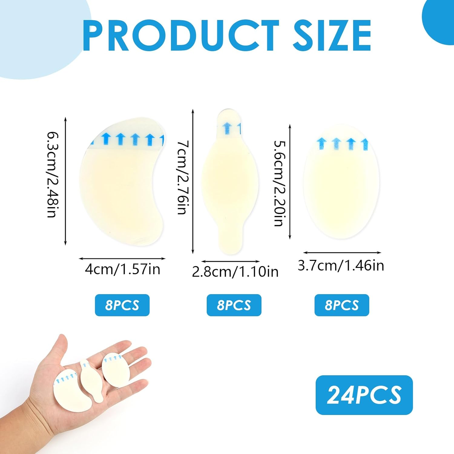 Blister Plasters for Feet, Waterproof Heel Protector for Running, Hiking & Daily Wear - Hydrocolloid Adhesive Bandages to Prevent & Heal Blisters on Toes, Forefoot & Heel (3 Styles, 24 Pcs) image number 3