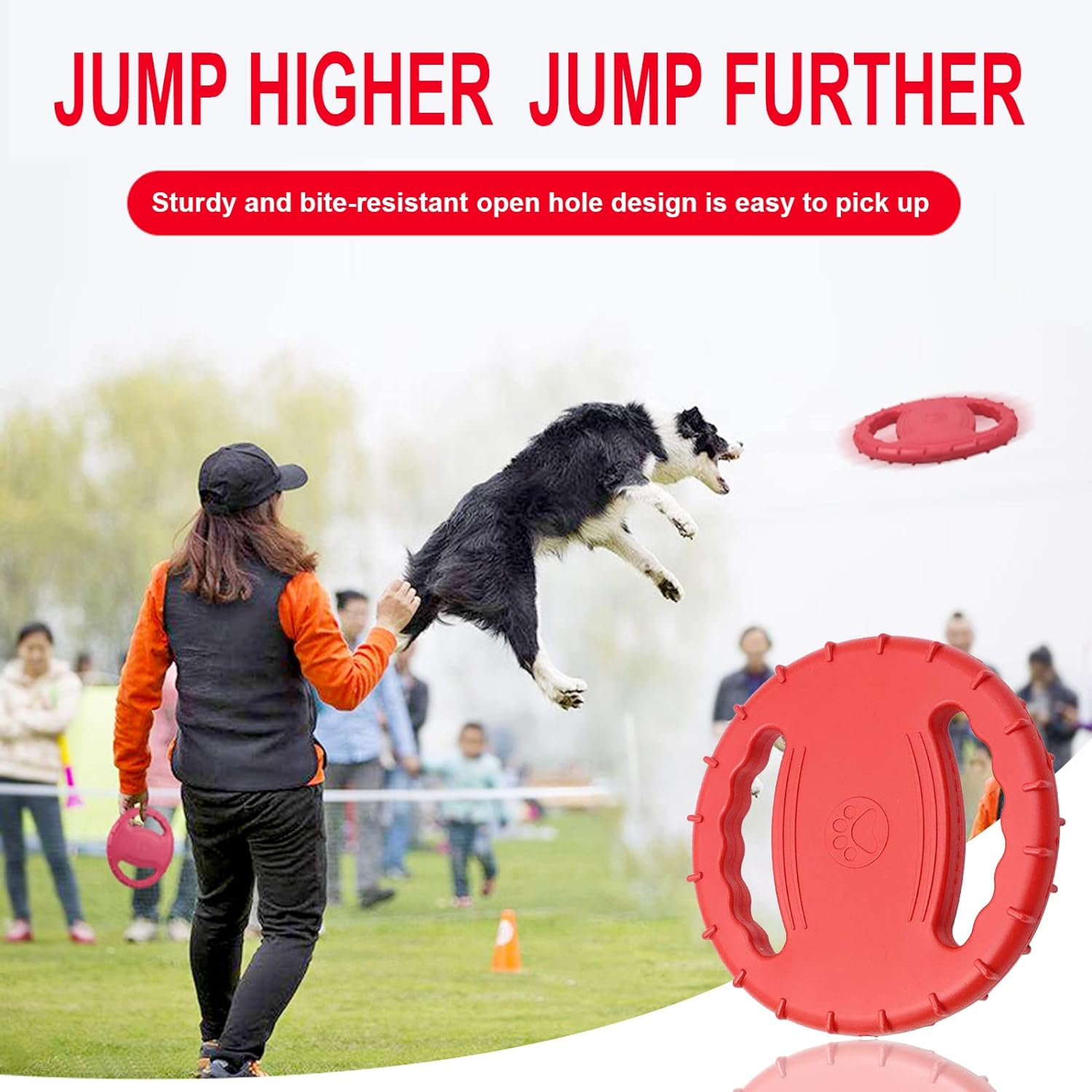 Red Dog Frisbee Dog Tugger Toy Indestructible Dog Flying Disc for Small and Medium Dogs image number 6