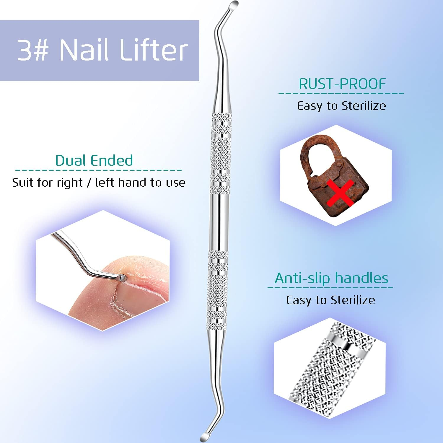 3PCS Ingrown Toenail Remover, Toe Nail Cutter, Nail Clipper, Lifter and File, Pedicure Tools, Nail Treatment Foot Set, Surgery Grade Stainless Steel, for Onychomycosis Paronychia image number 5