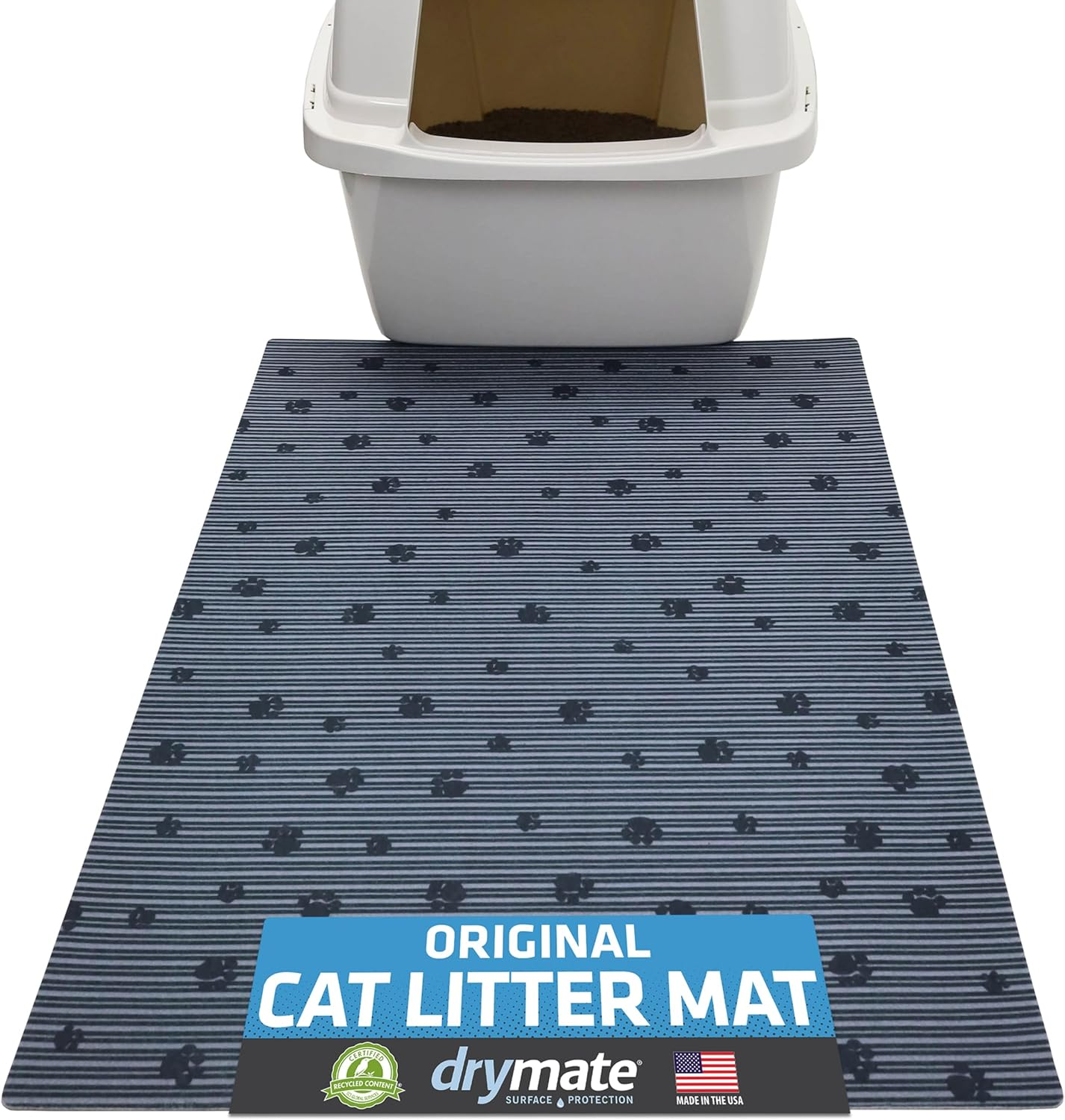 Drymate Original Cat Litter Mat, Contains Mess from Box, Protects Floors, Urine-Proof, Machine Washable, Soft on Kitty Paws, Absorbent, Waterproof (USA Made, Recycled Content) (20&rdquo;X28&rdquo;)(Greystripepaw) image number 6
