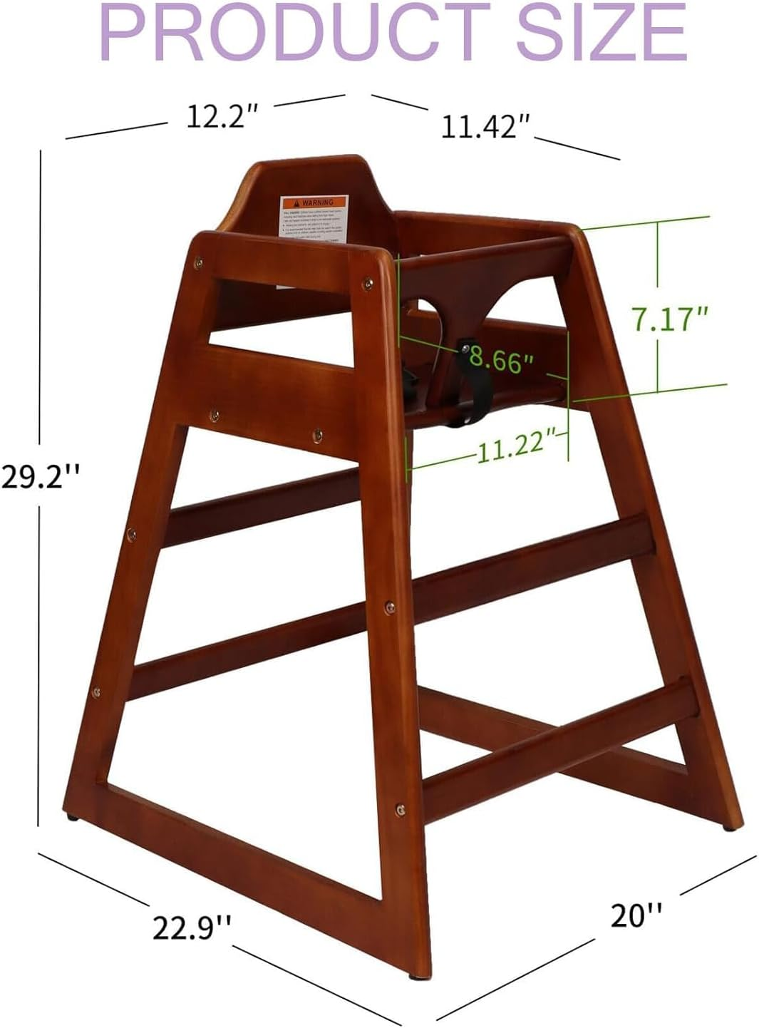 Kapeicamper Wooden High Chair for Toddlers, Portable Baby Feeding Chair with Adjustable Straps, Natural Pine High Chair, Highchair for Dining Room, Kitchen (Walnut) - Natural image number 4