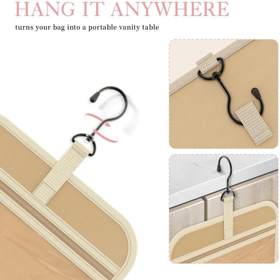 Hanging Toiletry Bag, 4 Sections Toiletry Bag Travel Bag Water-Resistant Portable Cosmetic Bag with Hanging Hook Multifunctional Travel Organizer for Toiletries, Cosmetics, Makeup, Brushes(Black) image number 5