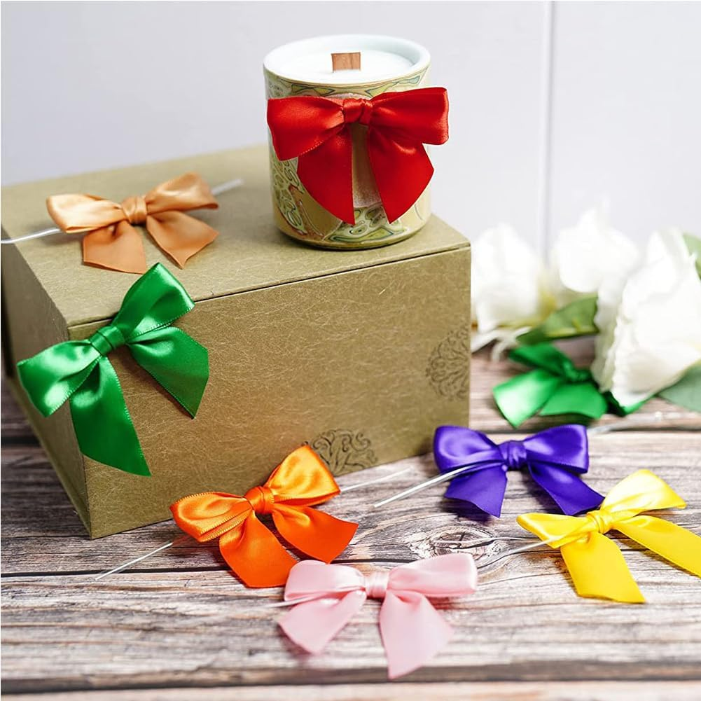 Suithink 50 Pieces Red Twist Tie Satin Bows,9Cm Ribbon Bows for Gift Wrapping, Crafting Wedding, Birthday, Christmas Decoration (Red) image number 2