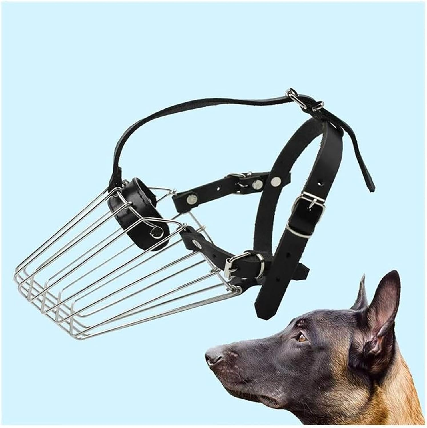 Dog Muzzle Basket Pet Mouth Set Stainless Steel Dog Mask for German Shepherd Belgian Malinois and Rottweiler image number 2