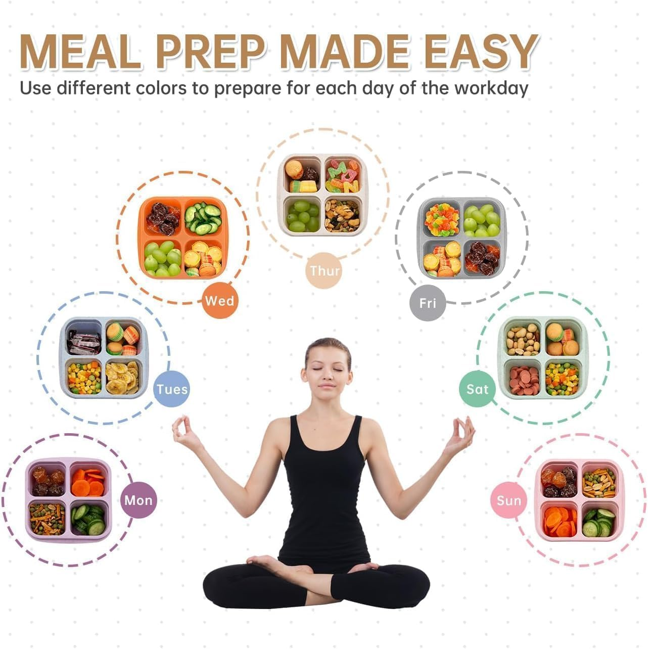 6Pack Lunch Box Divided Containers, 4 Compartment Bento Snack Boxes, Reusable Divided Lunch Box Containers for Adults, Kids, Toddlers, Travel, Work, School image number 3