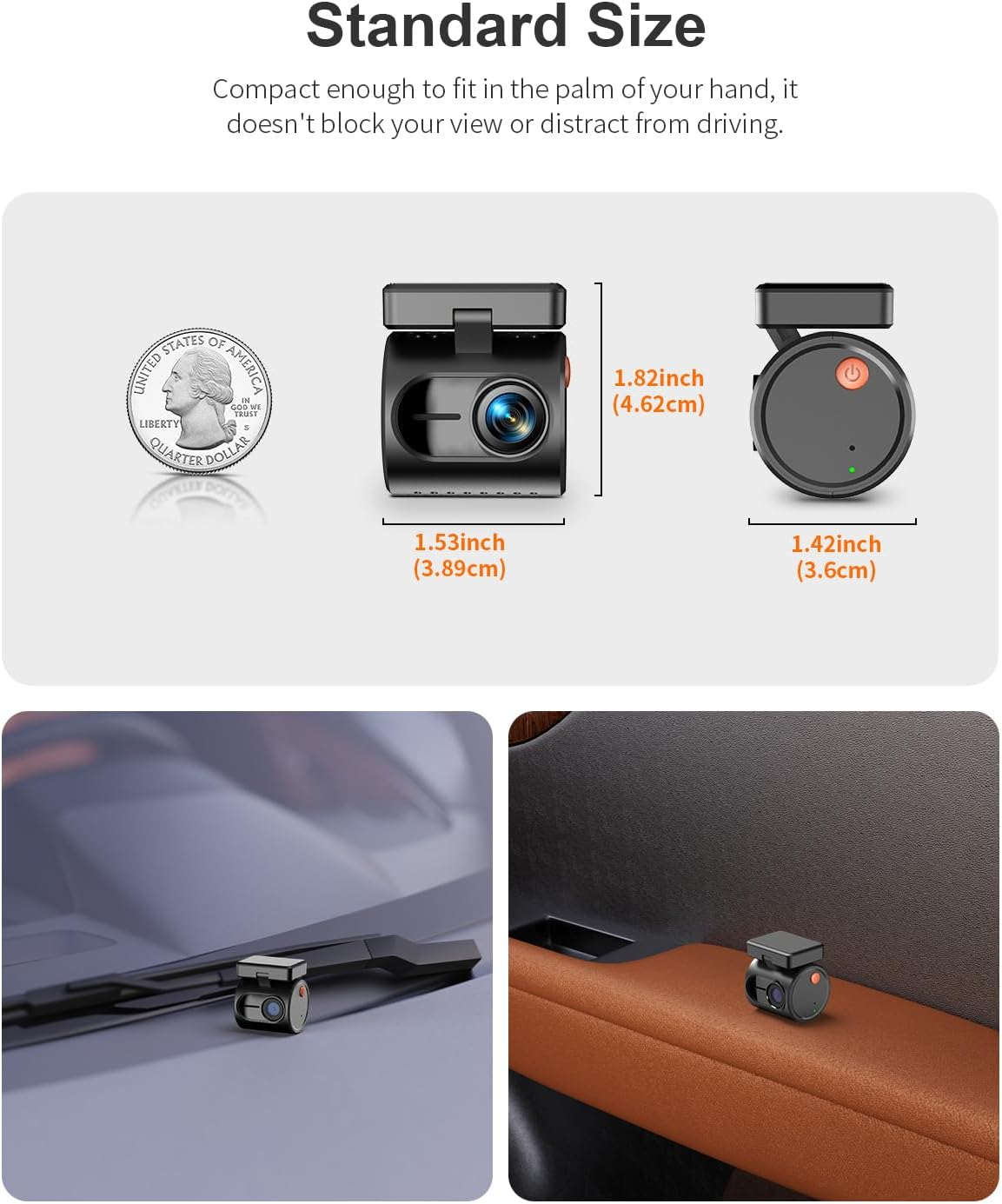 KAWA 2K Tiny Dash Cam, 1296P QHD Mini Car Camera Dashcam - Voice Control, G -Sensor, Free 32GB TF Card, Built-In Wifi, APP Control, WDR/3D DNR with Super Night Vision, 24H Parking Mode image number 2