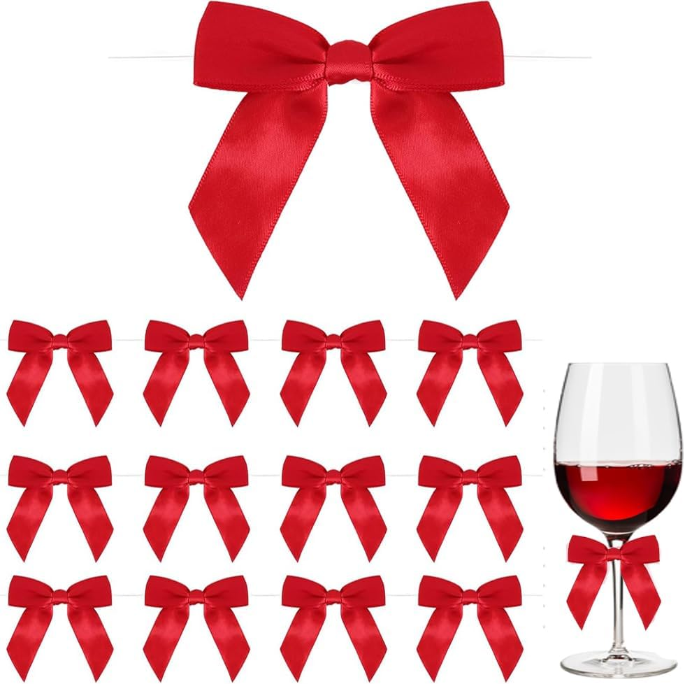 Suithink 50 Pieces Red Twist Tie Satin Bows,9Cm Ribbon Bows for Gift Wrapping, Crafting Wedding, Birthday, Christmas Decoration (Red)
