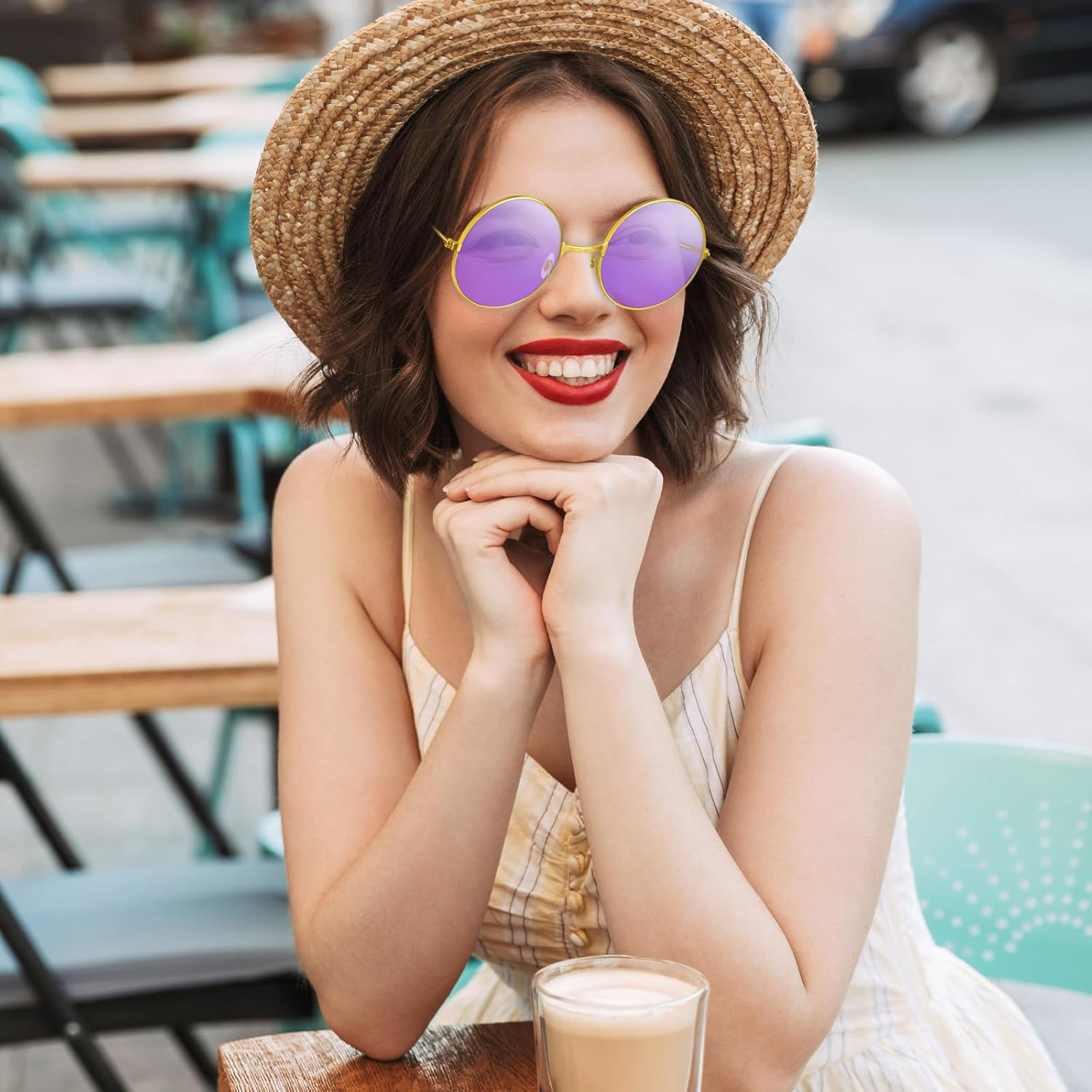 4/8/10/12/20/28 Pairs Hippie Sunglasses round Hippie Glasses 70S Party Decorations Multicolored Glasses for Women - A-Multicolor-4 image number 3