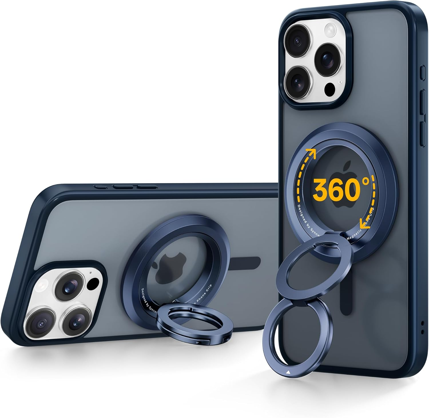 SYNCWIRE Phone Ring Holder Grip for Magsafe, 360&deg; Rotation Magnetic Cell Phone Grip Stand Two-Sided Magnetic Compatible with Iphone 17 16 15 14 13 12 Pro Max Fits Magsafe Accessories