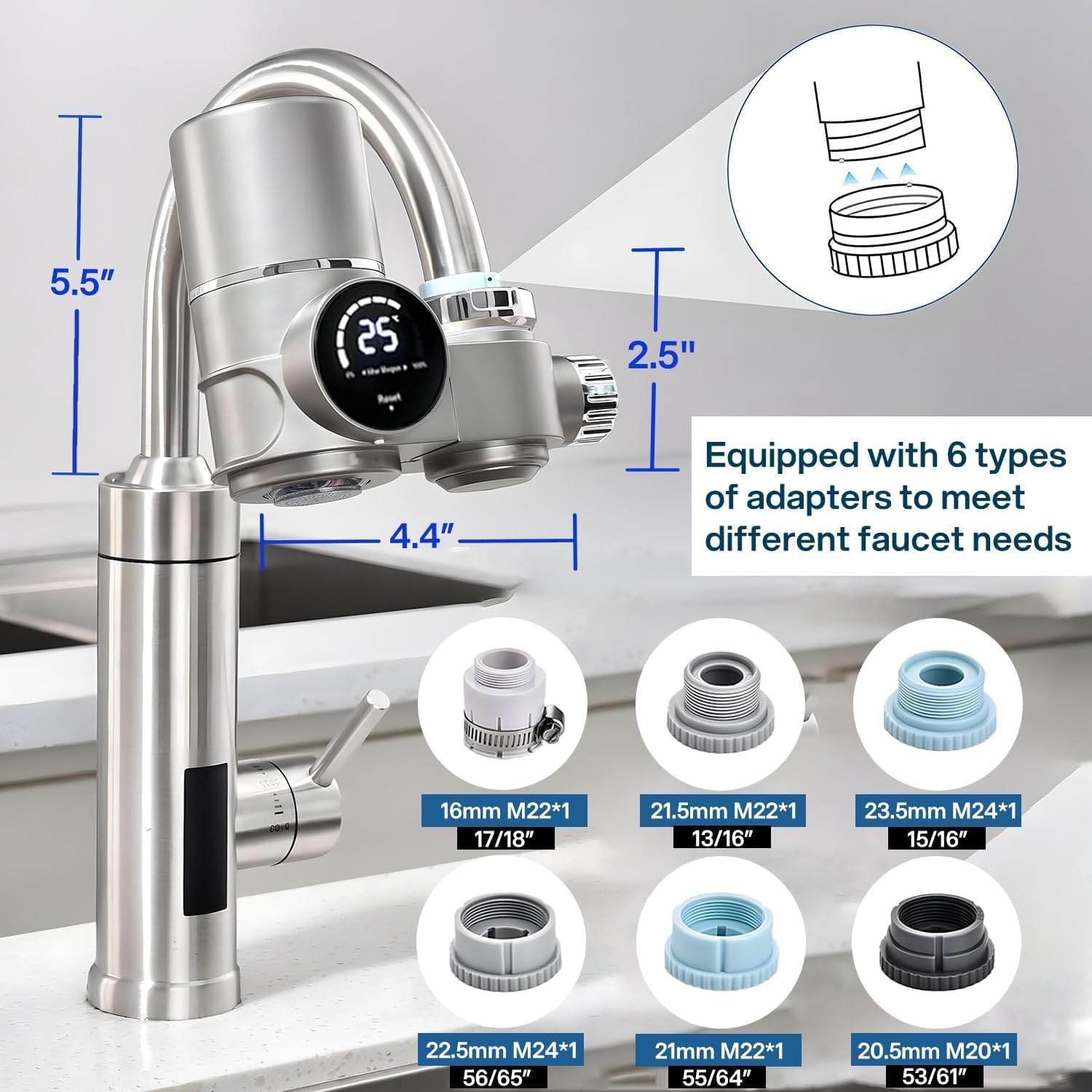 UV Faucet Water Filter, Smart Purifier | Nsf-Certified Lead/Chlorine/Metal Removal | Real-Time Filter Life Alert | 2 Cartridges & Universal Fit (Electret Depth Filter)