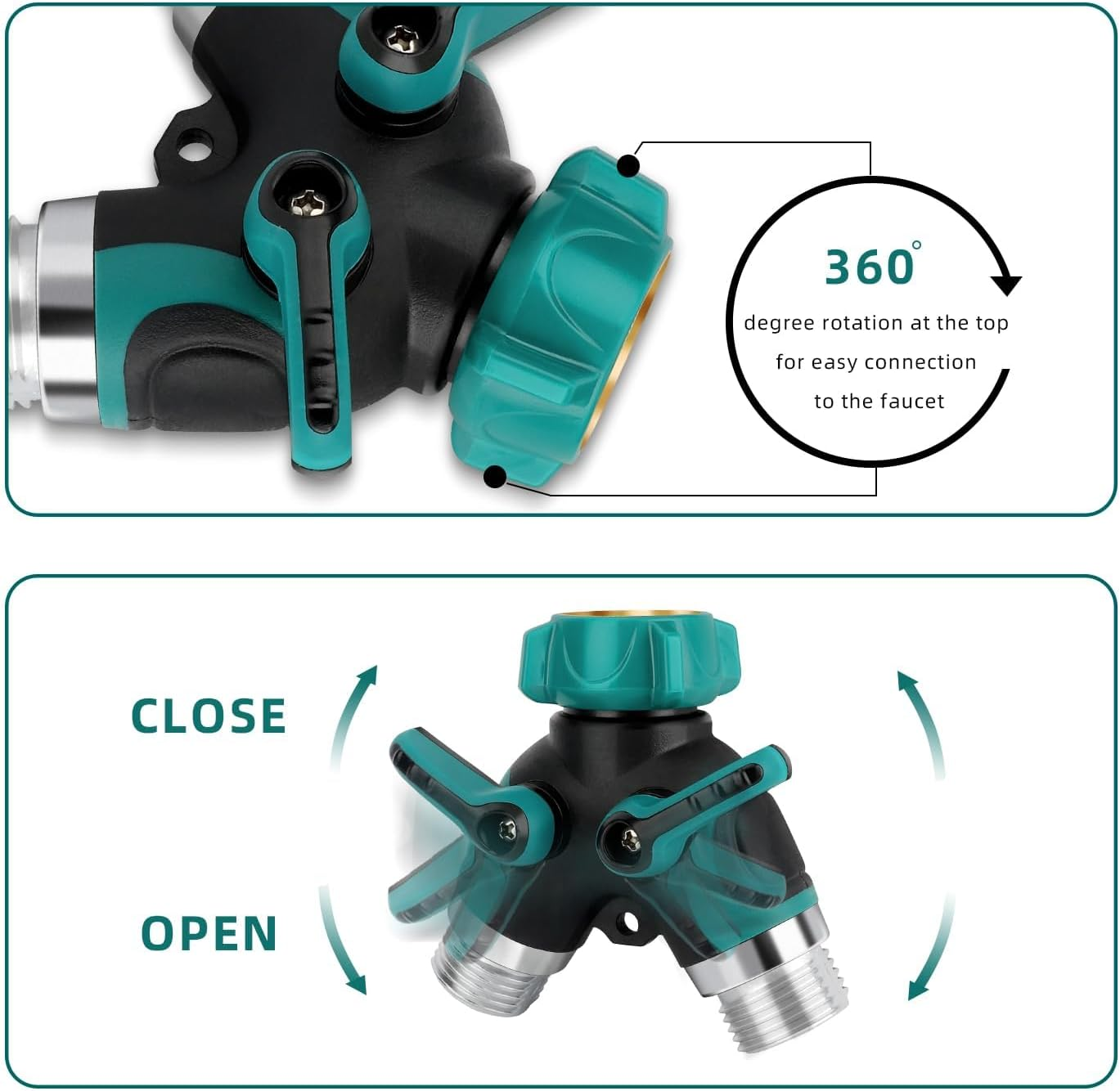 Hose Splitter 2 Way Heavy Duty Water Hose Garden Hose Splitter Hose Splitter Water Hose Connector Outdoor Faucet Hose Splitter Water Valve Brass Garden Hose Manifold with Rubber Washers Tapes image number 3