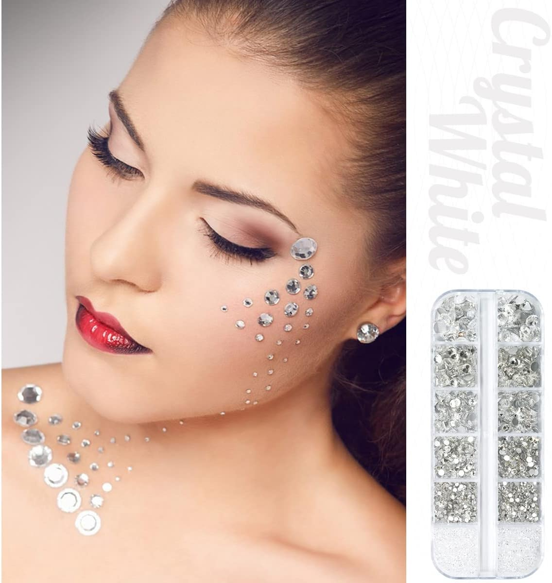 Qiipii 4010Pcs Nail Art Rhinestones Kit Crystal White Flatback Rhinestones 6 Sizes (1.6-6.1 Mm) up to SS30 round Clear Crystal Nail Gems Stones with Picking Pen, Tweezer for Nail DIY Craft Eyes Face
