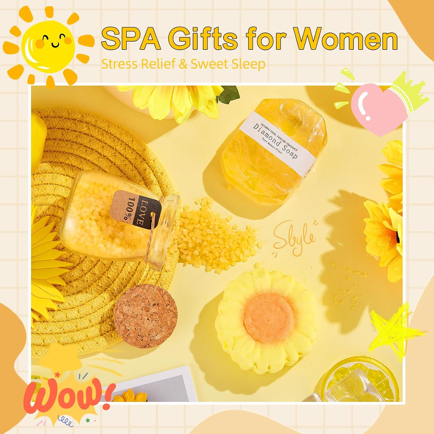 Luckybundle Gift Baskets for Women, Unique Birthday Gifts for Women, Sunflower Care Package, Thinking of You Cheer up Box, Get Well Soon Spa Gift Basket for Mom Sister Best Friend image number 3