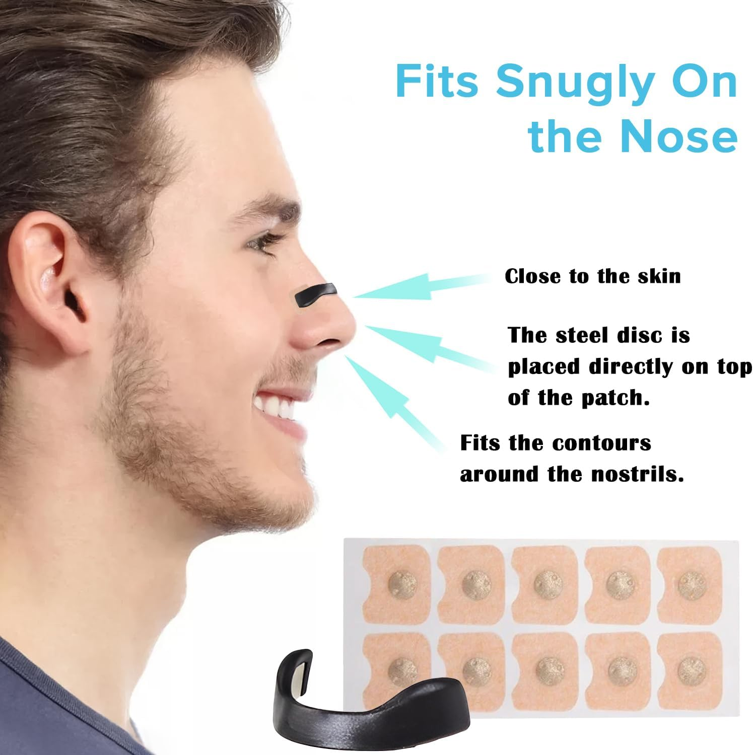 Yakiter Nasal Strips, 60 Pcs Magnetic Nose Strips, anti Snoring Intake Breathing Nose Strips with Nose Clips, for Sleep Sports, Stop Snoring Aids for Men & Women (Black) - Black image number 3