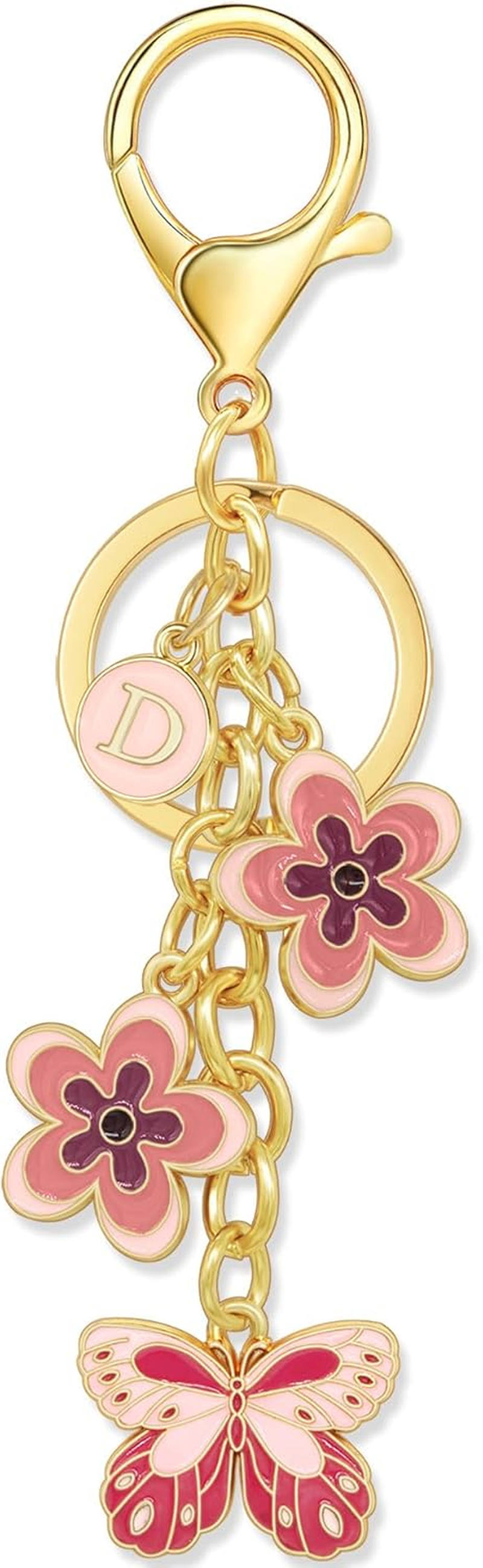 Yeeyeow Cute Initial Letter Flower and Butterfly Keychain for Women Purse Charms Bag Charms for Handbag Backpack image number 4