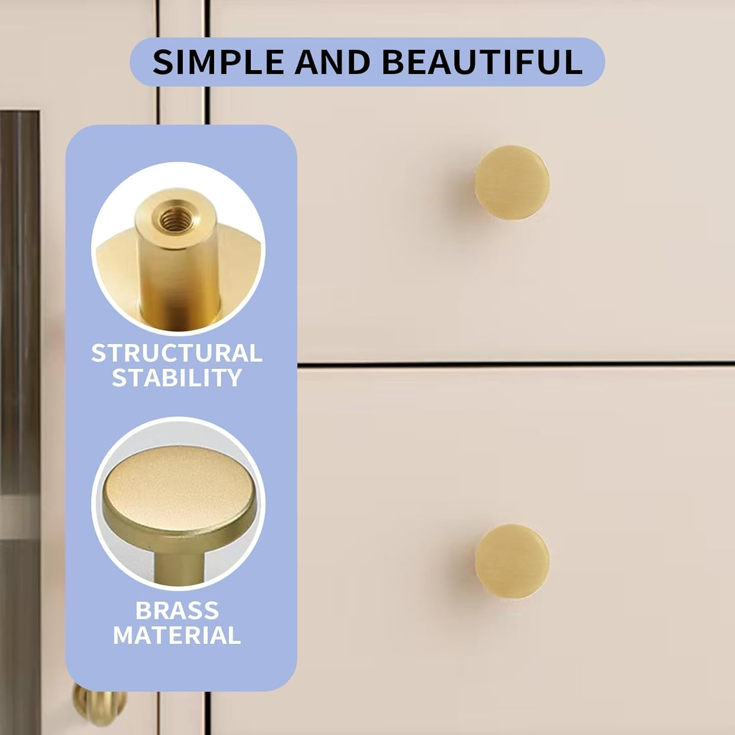 Solid Brass Cabinet Knobs 8-Pack, Brushed Finish Door Knobs for Cabinet Cupboard Drawers, High-Quality round Brass Knobs with Screws, Suitable for 18Mm Thick Plates, round Solid Brass Cabinet Knobs image number 1