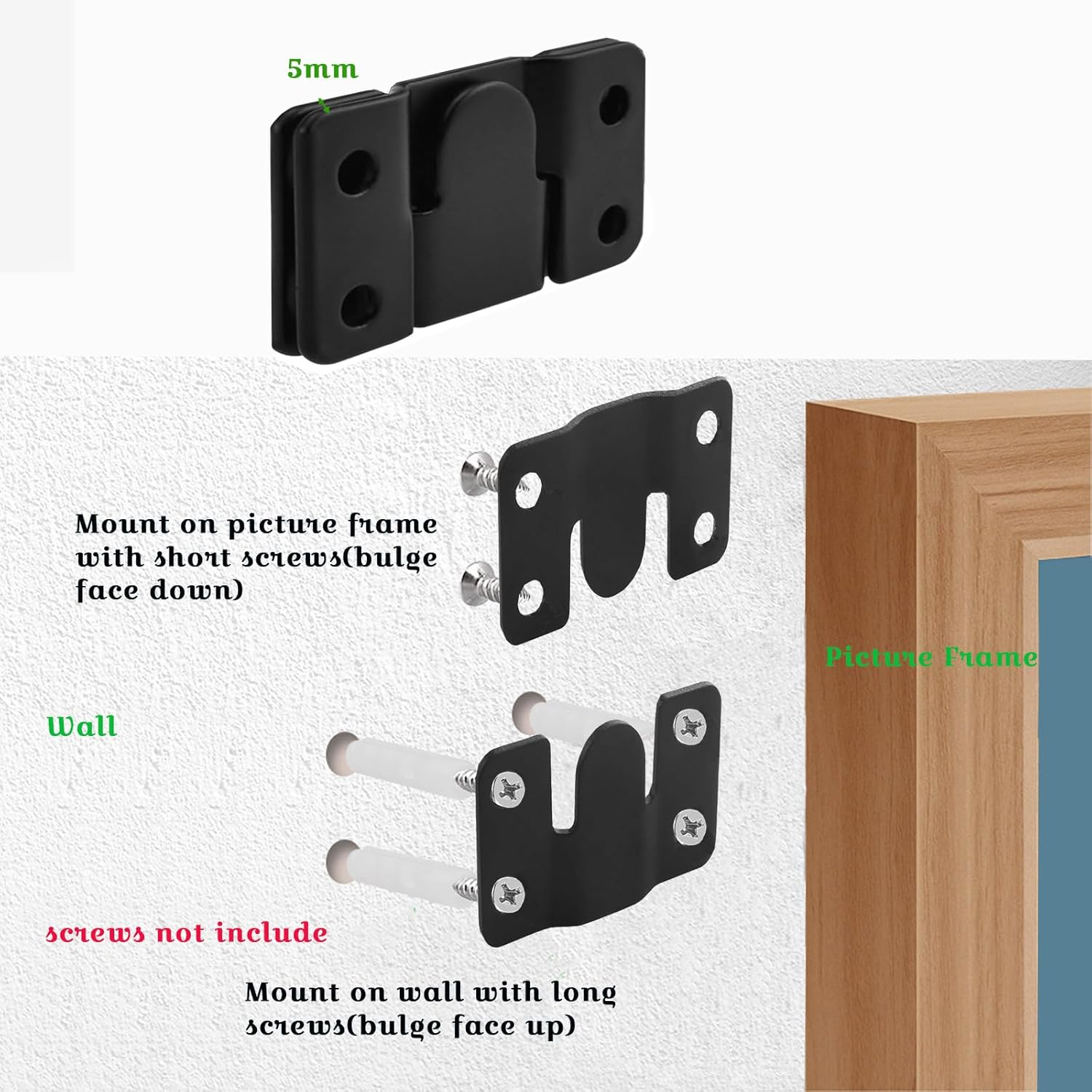 Ymaiss 36Packs Stainless Steel Flush Mount Bracket, Interlocking Photo Frame Hook 54X30Mm Heavy Duty Picture Hangers, Z Clip Bracket, Furniture Connector for Photo Mirrors Wall Mount Hardware Black image number 3