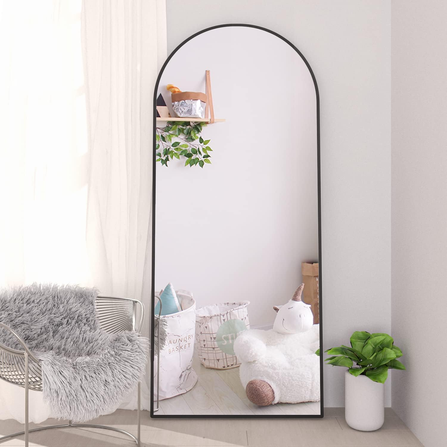 Arch Full Length Mirror Arched Floor Mirror 165 X 60Cm with Stand Large Wall Mirror Full Body Mirror Black Standing Hanging or Leaning against Wall for Bedroom Entry, Bedroom, Living Room image number 6
