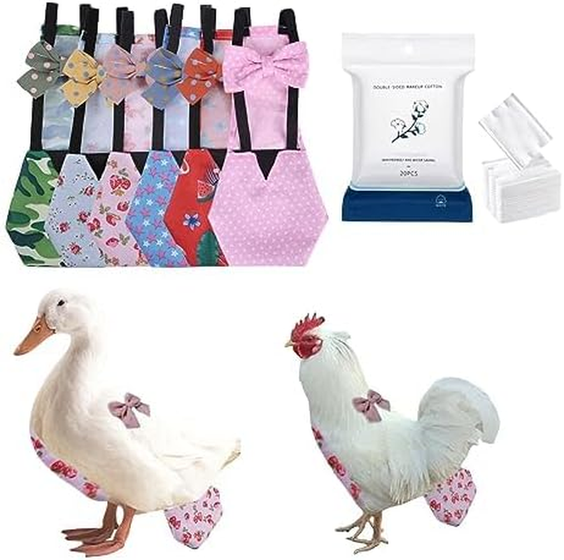 MANON ROSA Chicken Diapers Bantam Hens - Reusable 6-Piece Set with Bow Ties Poultry Nappies Washable Waterproof for Geese Pet Ducks Silkie(6D20P M) image number 4